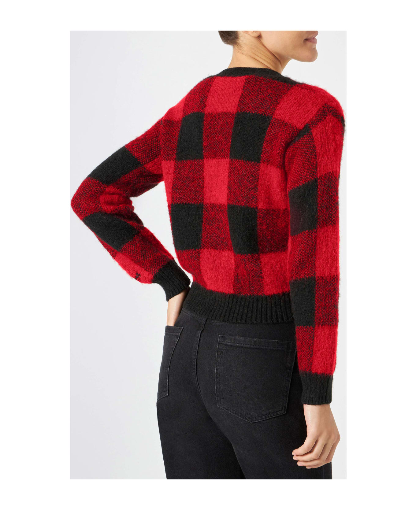 MC2 Saint Barth Woman Short Cardigan With Jewel Buttons And Tartan Print - unknown