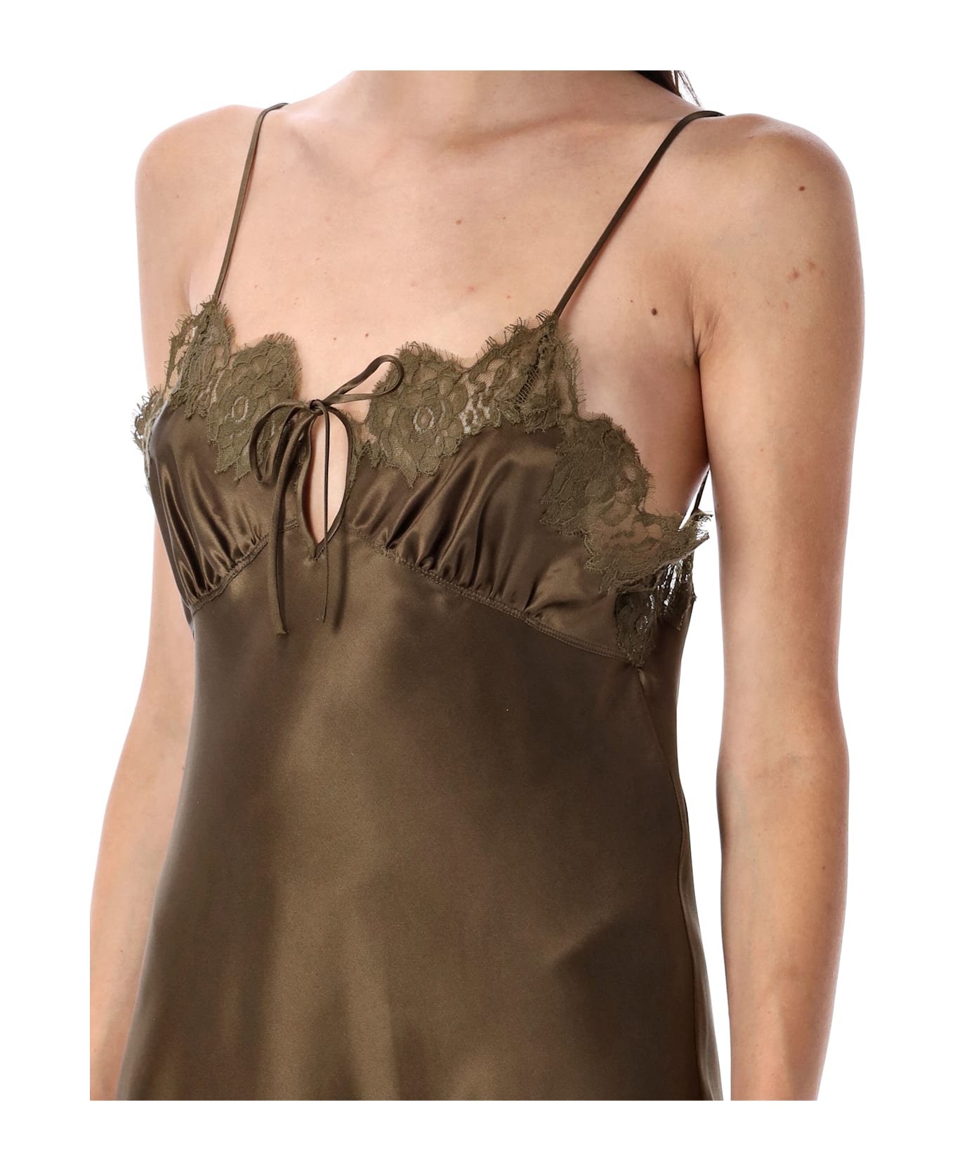 Saint Laurent Silk Satin Slip Dress - KHAKI