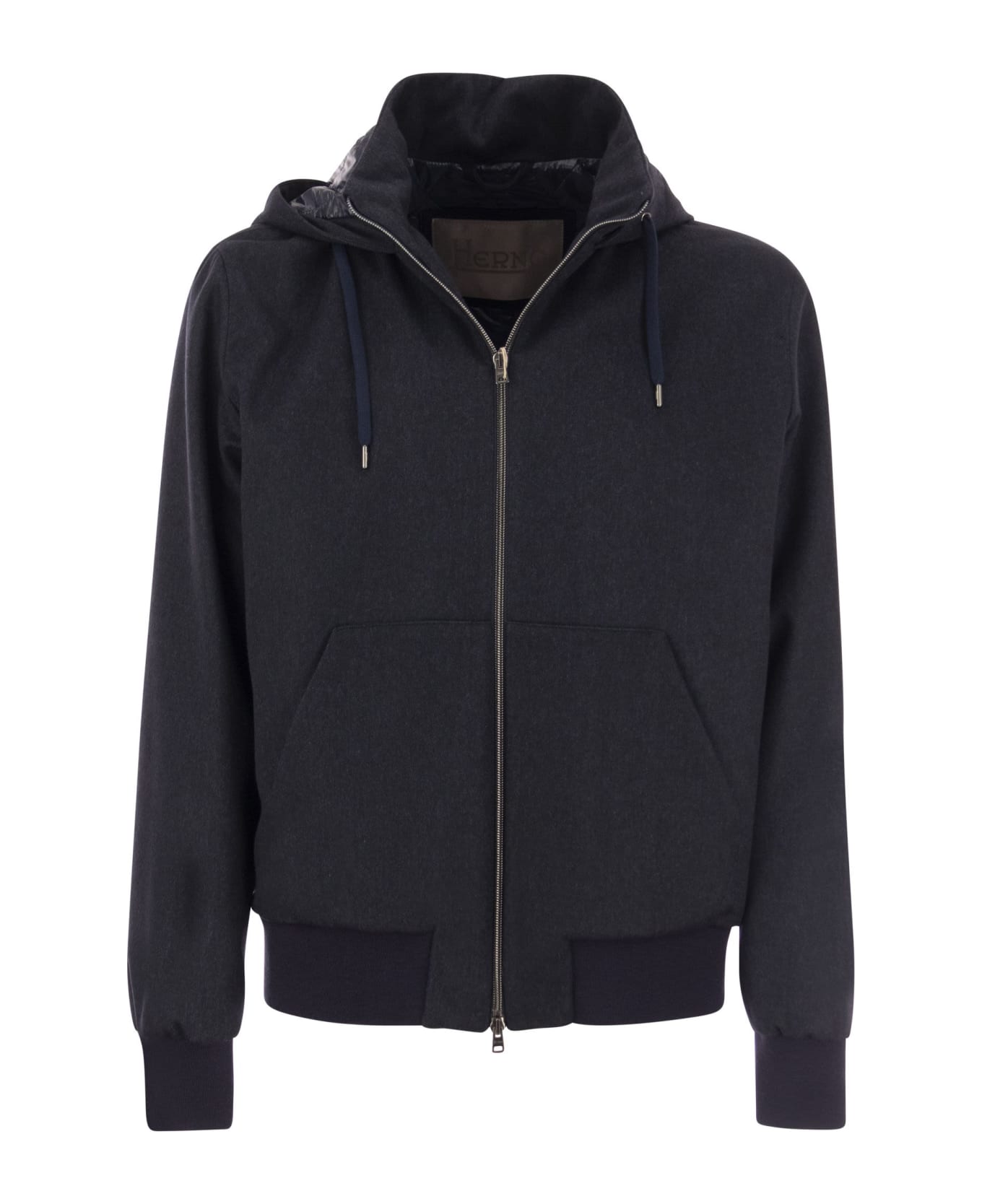 Herno Cashmere And Silk Hooded Jacket - Blue