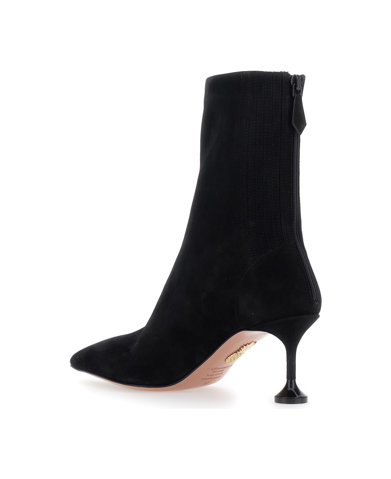 Aquazzura Black Ankle Boots With Pointed Toe And Back Closure In Suede Woman - Black