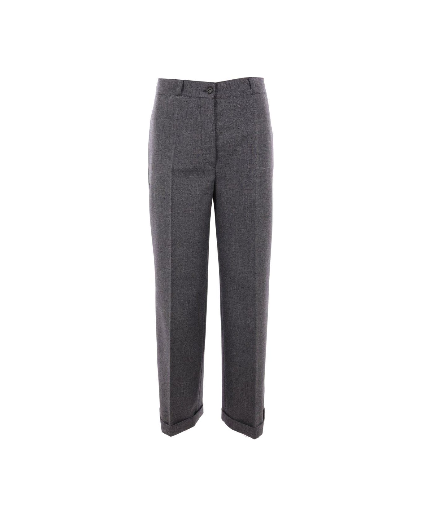 Prada Pleated Turn-up Hem Trousers - Anthracite