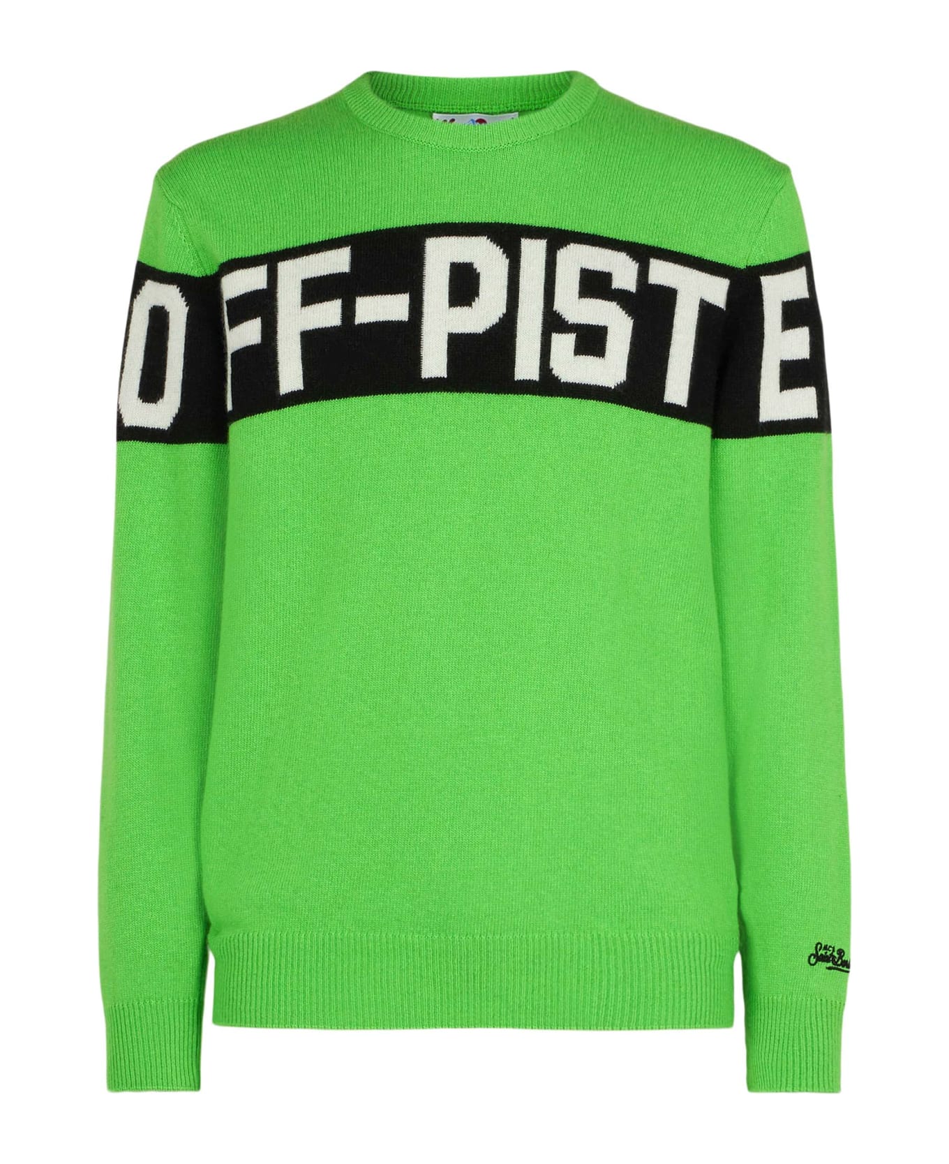 MC2 Saint Barth Man Fluo Green Sweater With Off-piste Lettering - GREEN