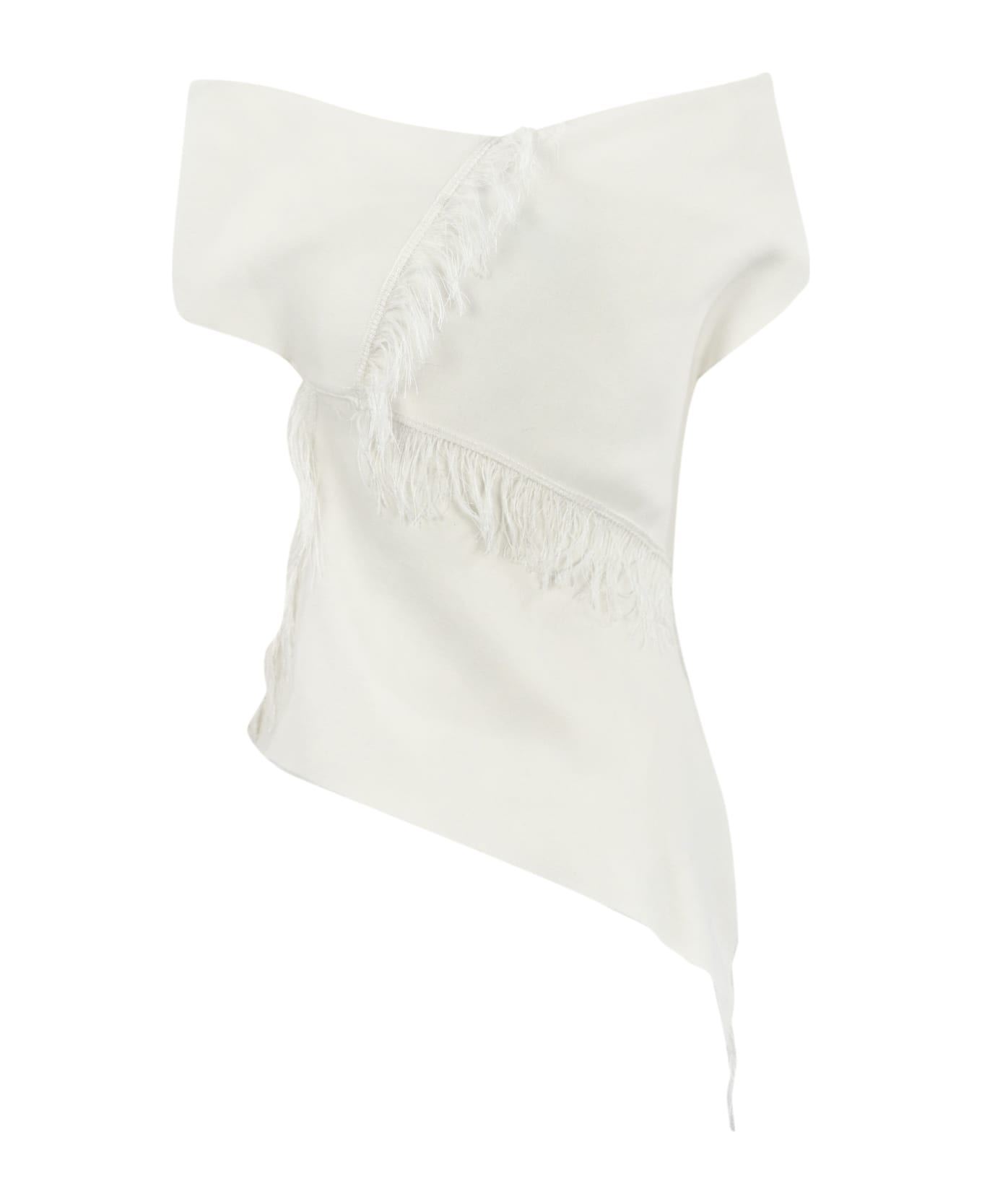 Liviana Conti T-shirt With Cuff And Fringes - Bianco