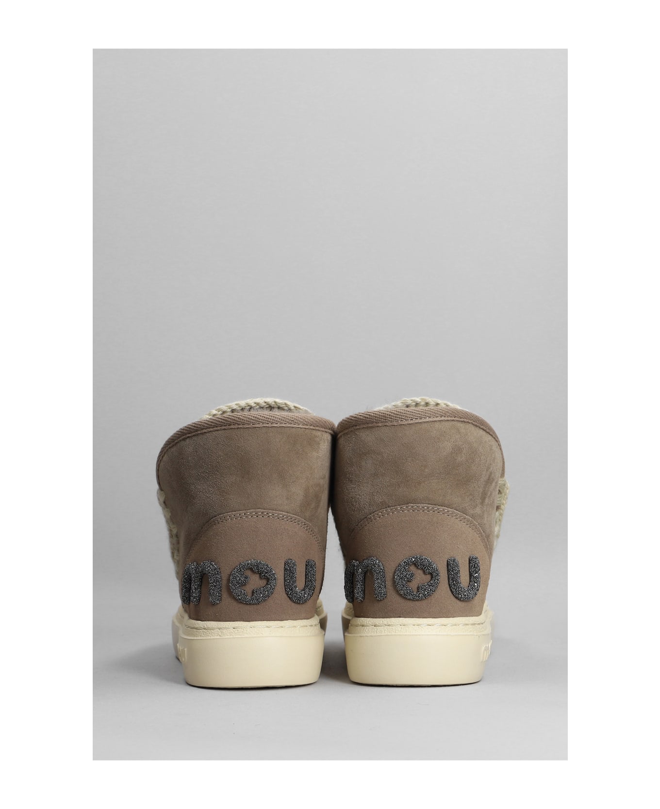 Mou Eskimo Sneaker Bold Low Heels Ankle Boots In Taupe Suede - taupe