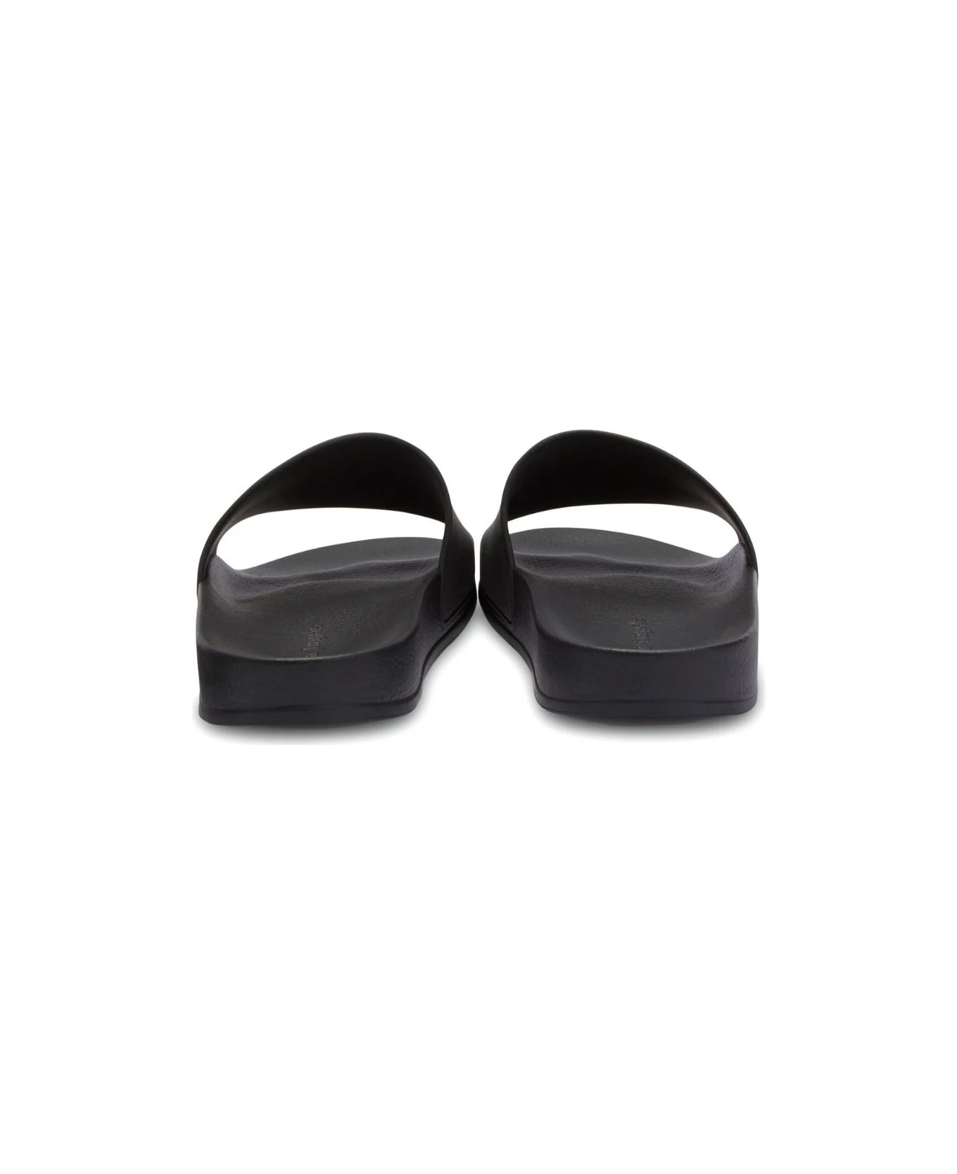 Palm Angels Black Slippers With White Logo - Black