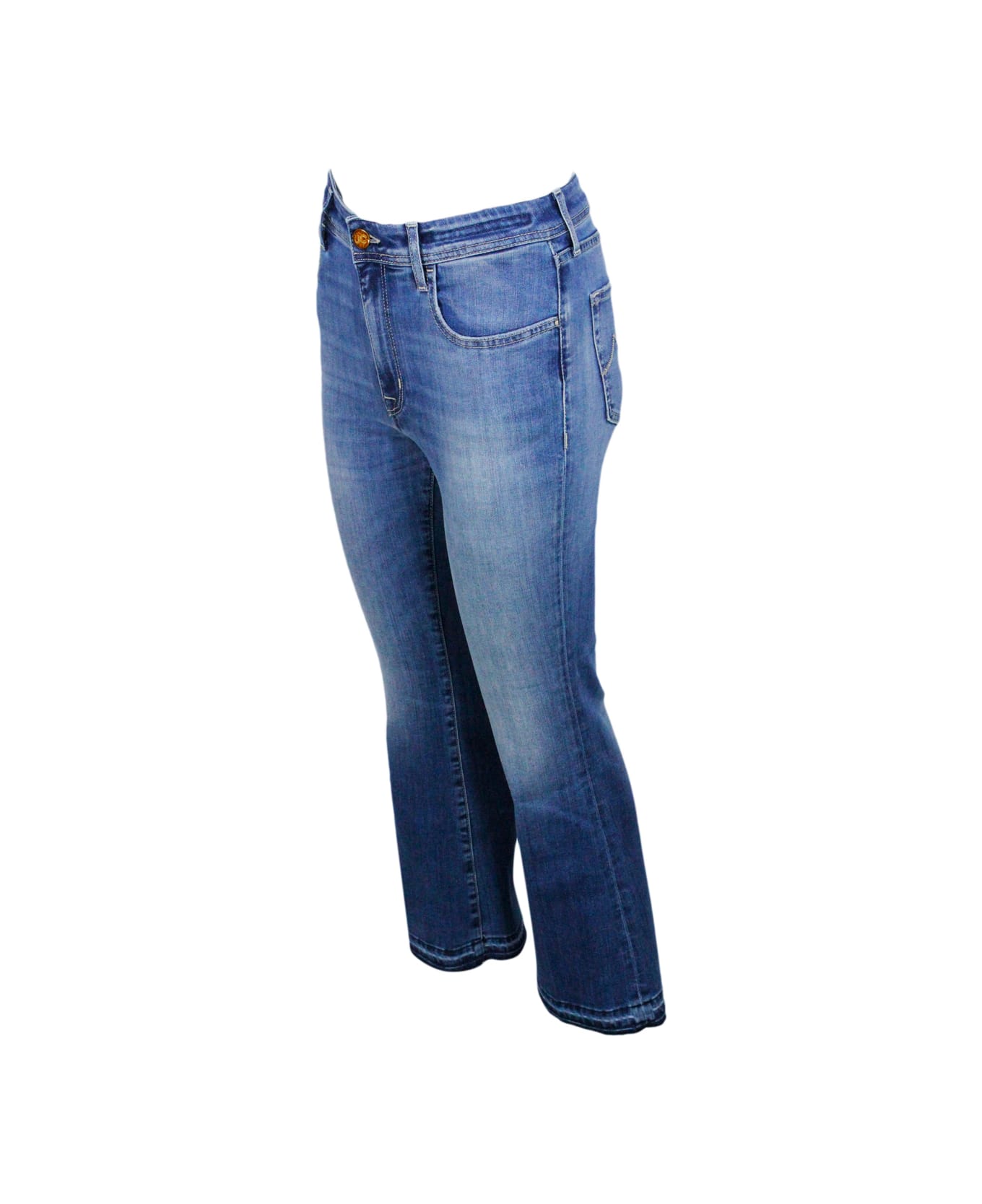 Jacob Cohen Victoria Crop Jeans In Light Stretch Denim With Trumpet Shape And 5-pocket Fringed Hem - Denim