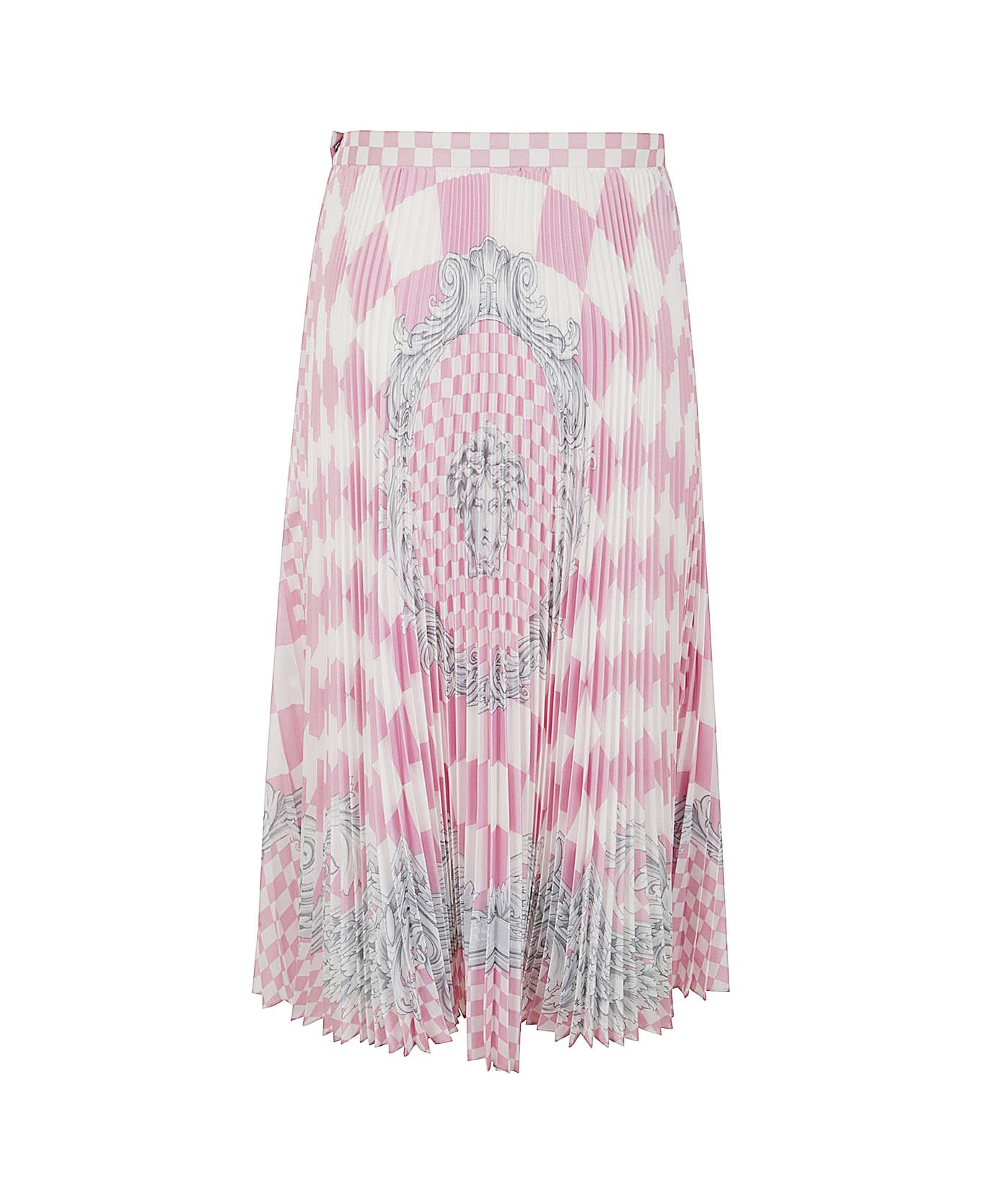 Versace Baroque Silver Printed Skirt - Pastel Pink White Silver