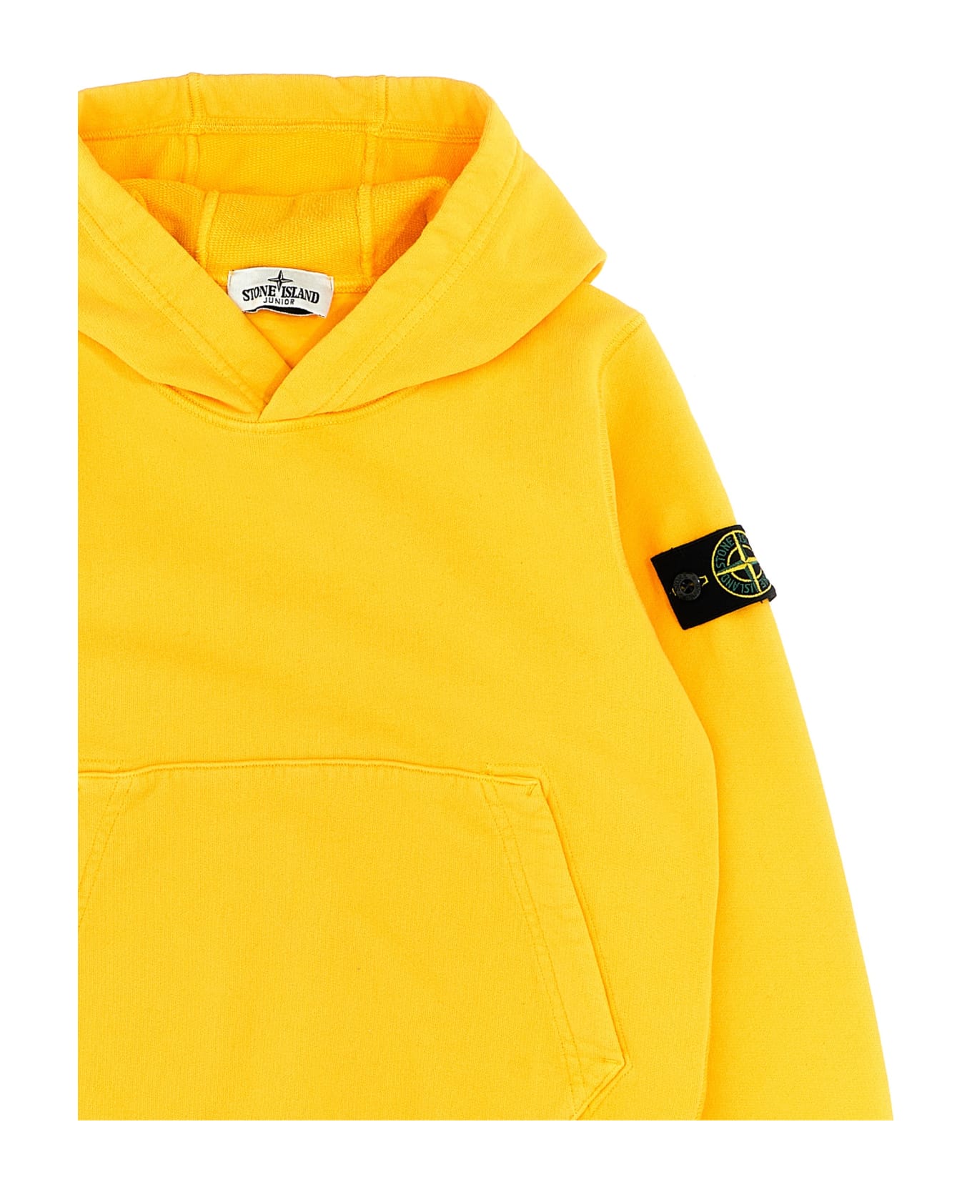 Stone Island Junior Logo Patch Hoodie - Yellow
