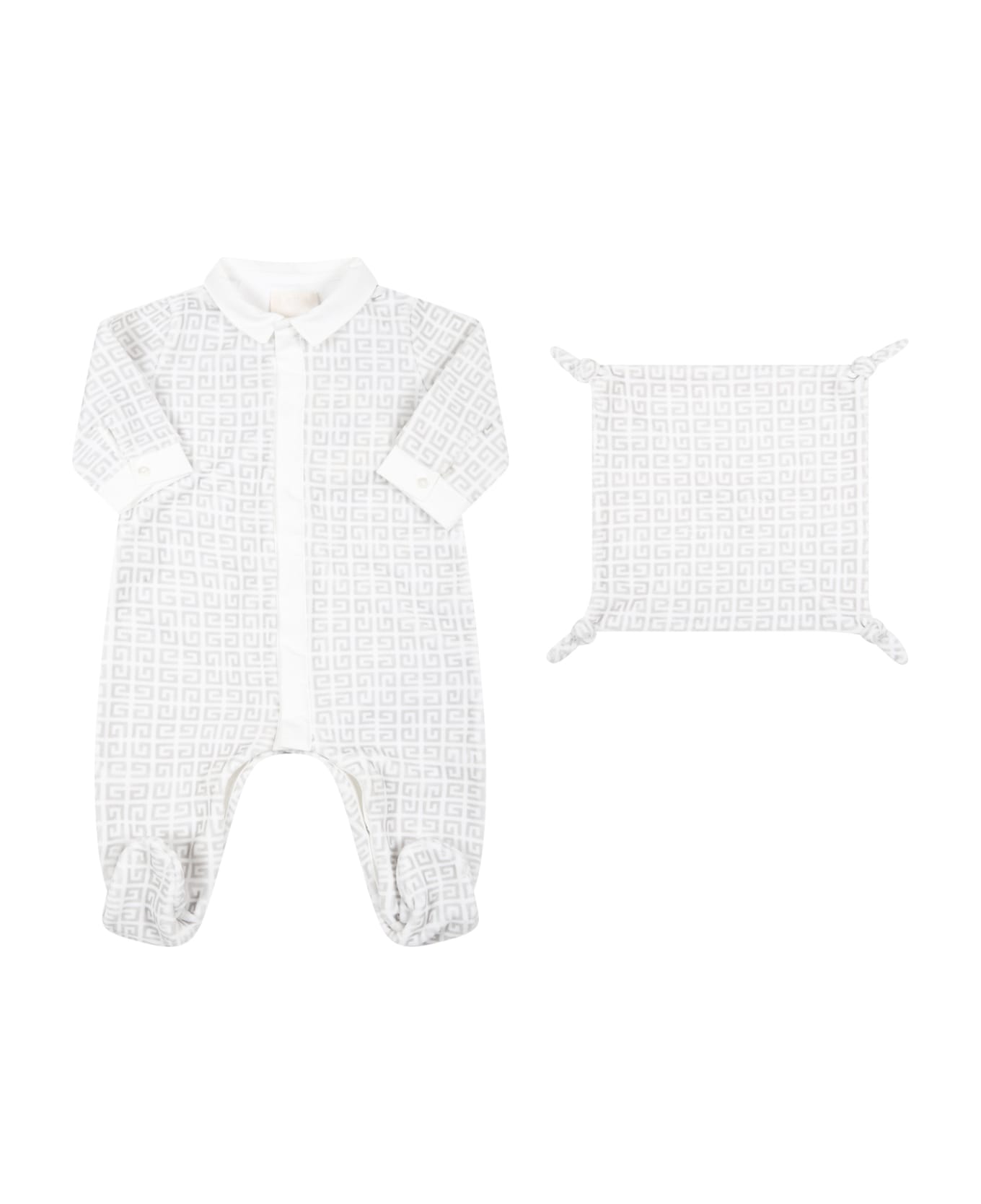 Givenchy White Set For Baby Kids With Logos - Grey