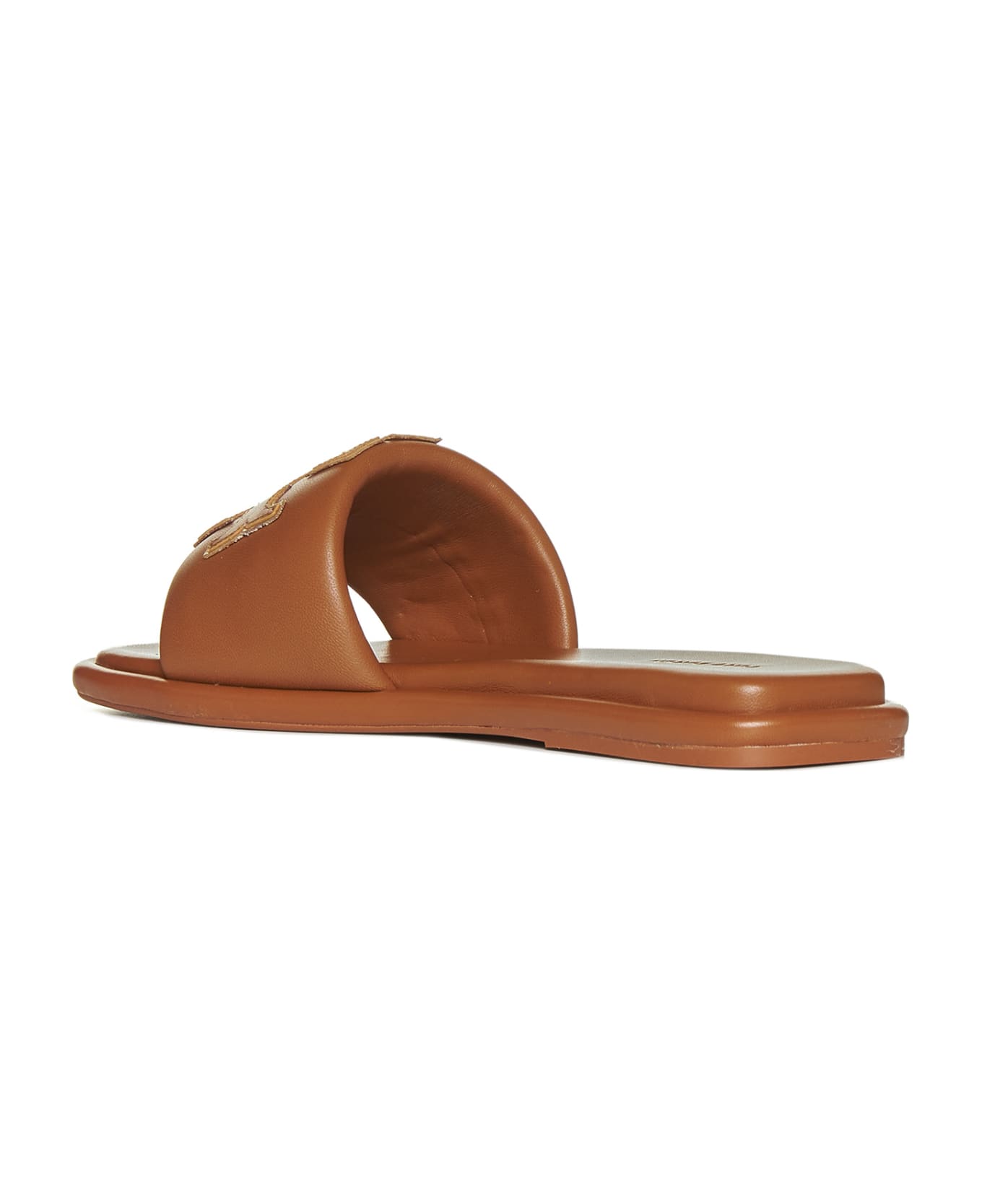 Tory Burch Double T Leather Slides - Brown