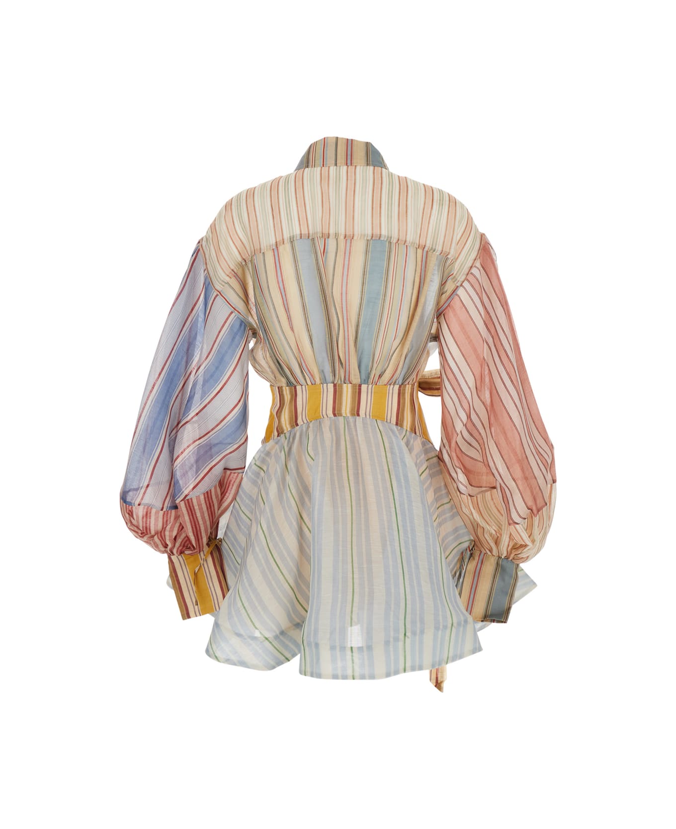 Zimmermann 'rebellion' Multicolor Midi Dress With Bow Detail On The Front And All-over Striped Motif In Linen And Silk Blend Woman - Multicolor