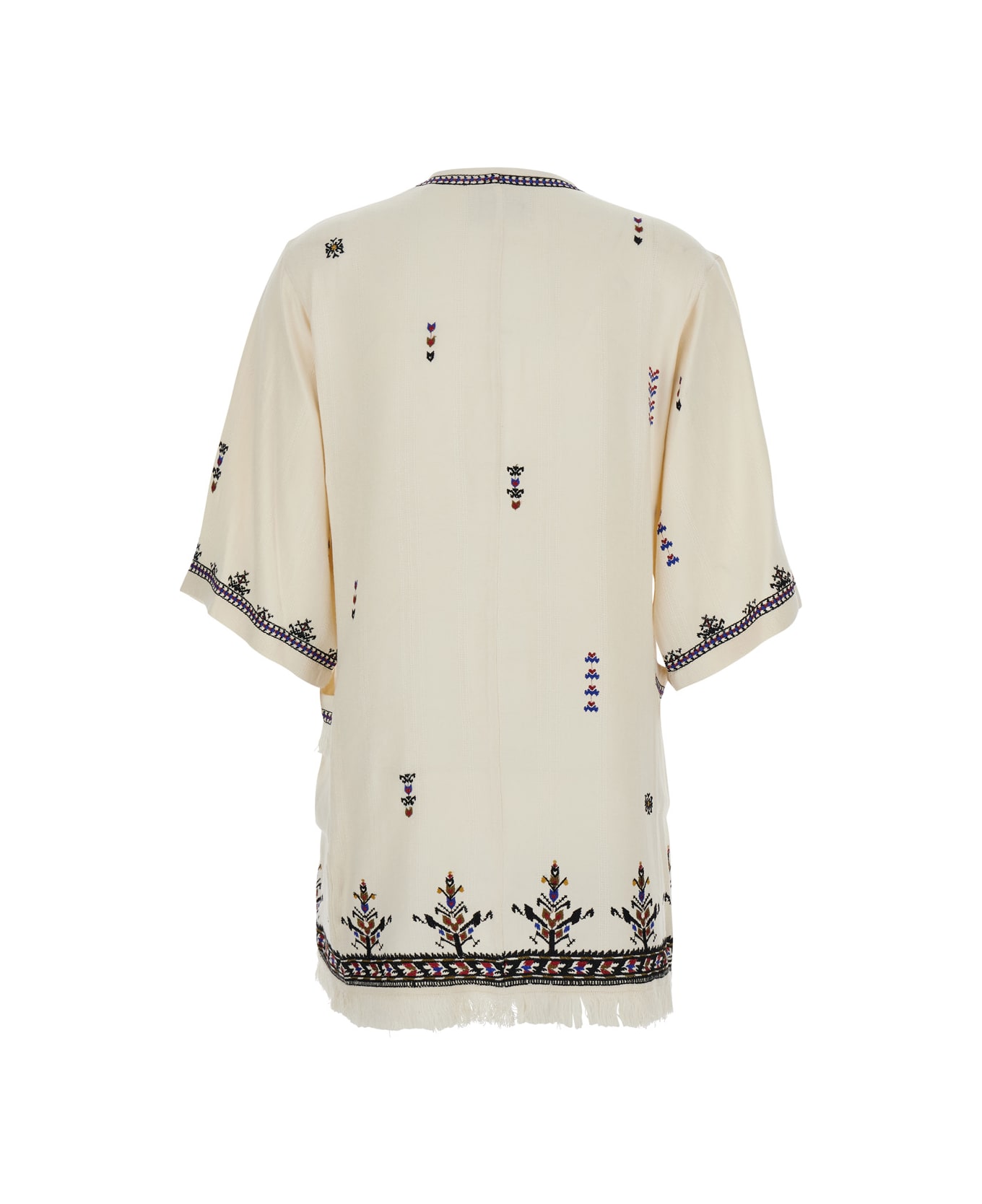 Marant Étoile 'kressy' White Dress With All-over Embroidery And Frayed Edge In Viscose Woman - White