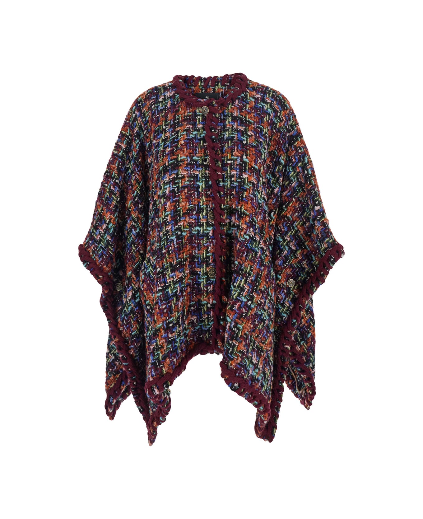 Etro Multicolor Crewneck Cape With Woven Trims In Wool Blend Woman - Multicolor