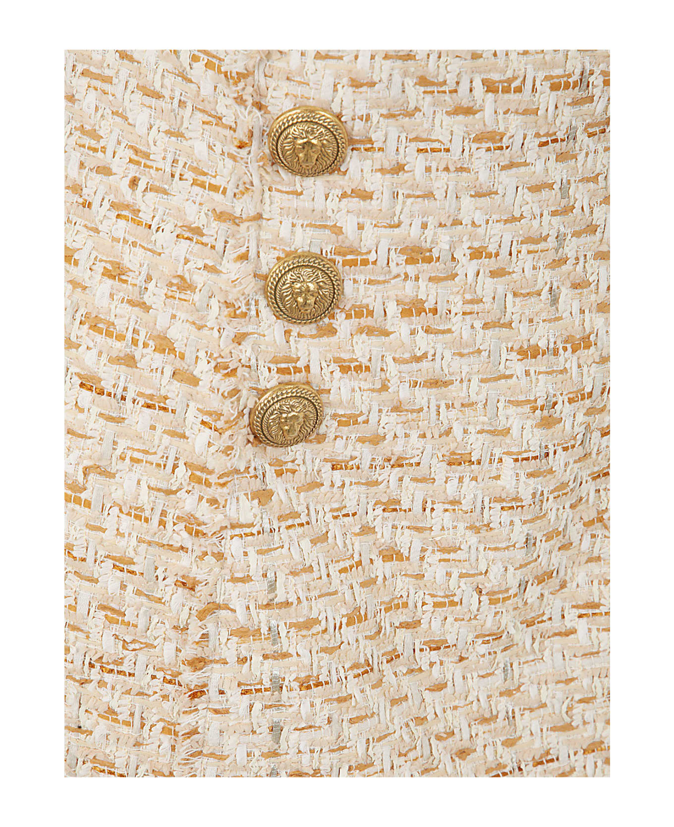 Balmain Tweed Skirt With Front Golden Buttons - Gcc Multi Beige