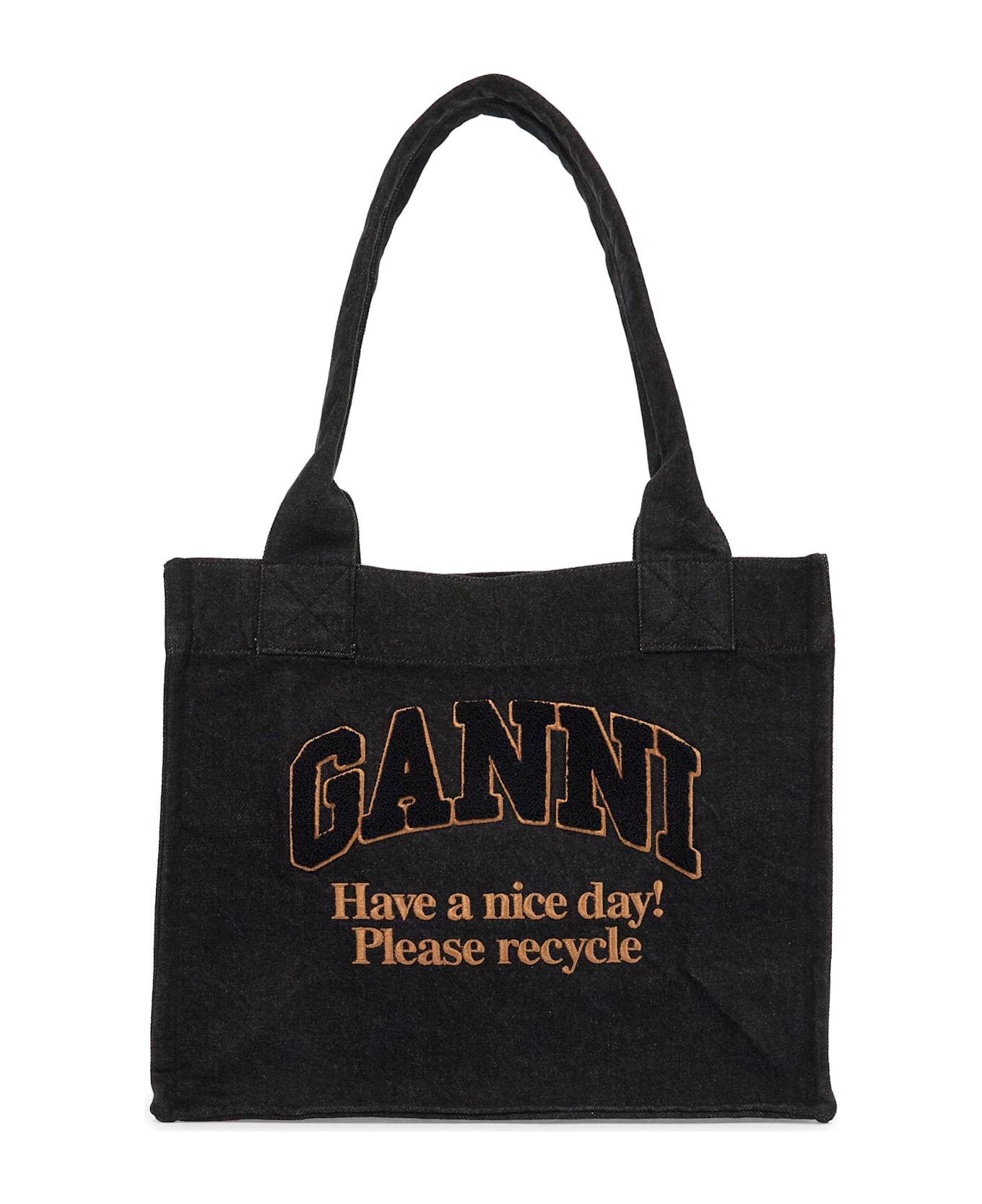Ganni Large Denim Easy Shopper Tote - Black