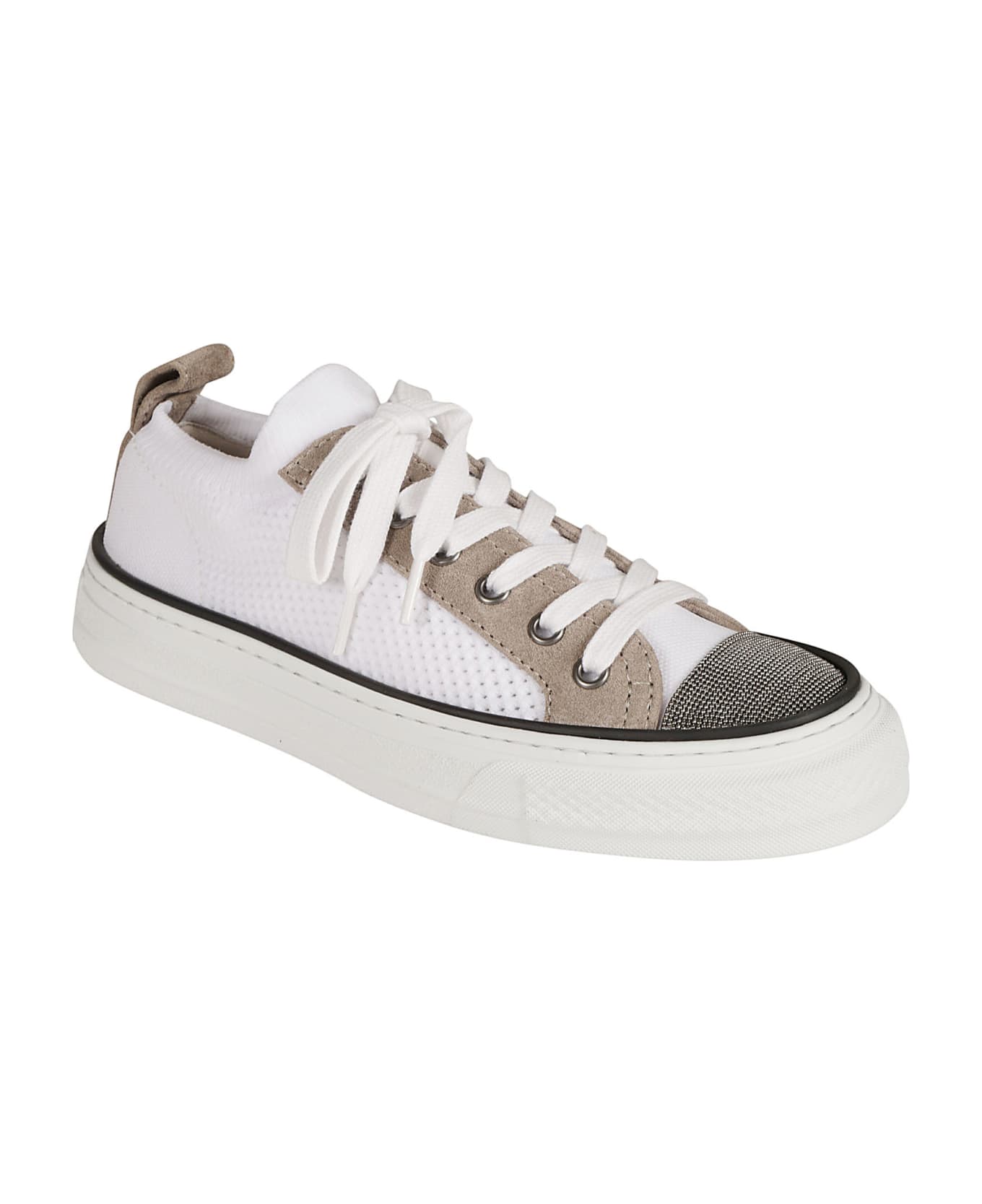 Brunello Cucinelli Monili-detailed Paneled Lace-up Sneakers - White