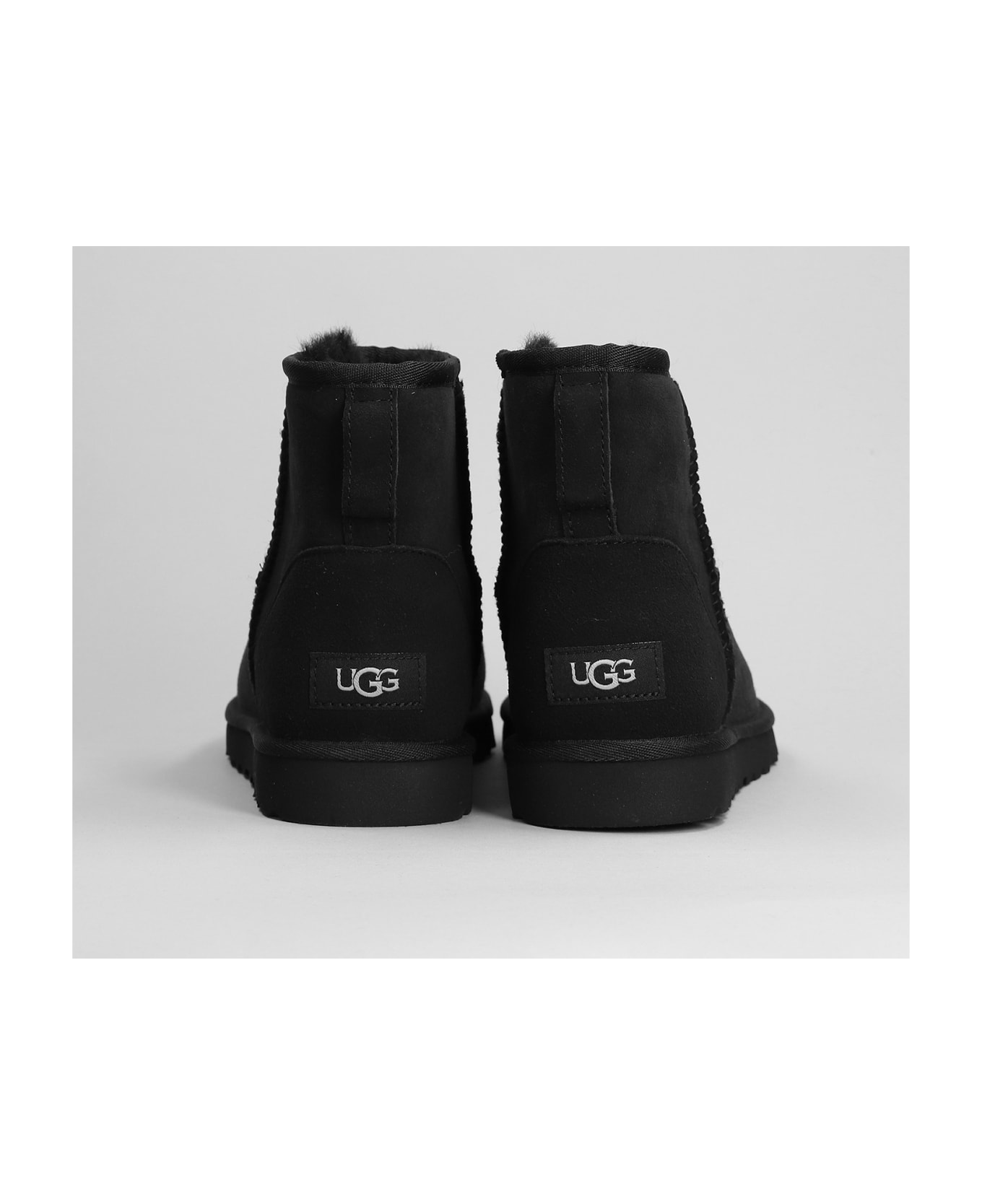 UGG Classic Mini Low Heels Ankle Boots In Black Suede - BLACK