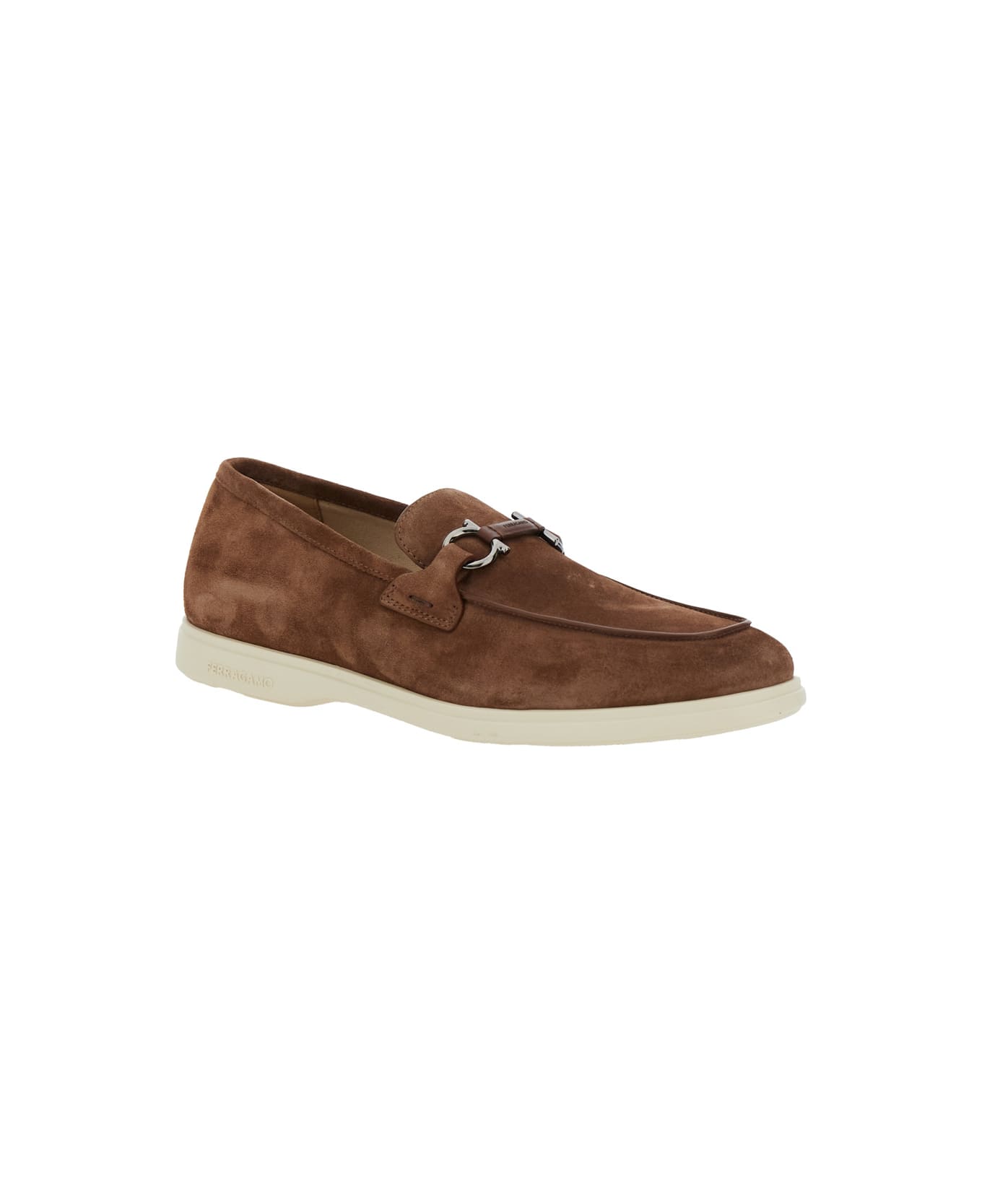 Ferragamo 
cosimo
 Brown Loafers With Metallic Hooks On The Front In Suede Man - Brown