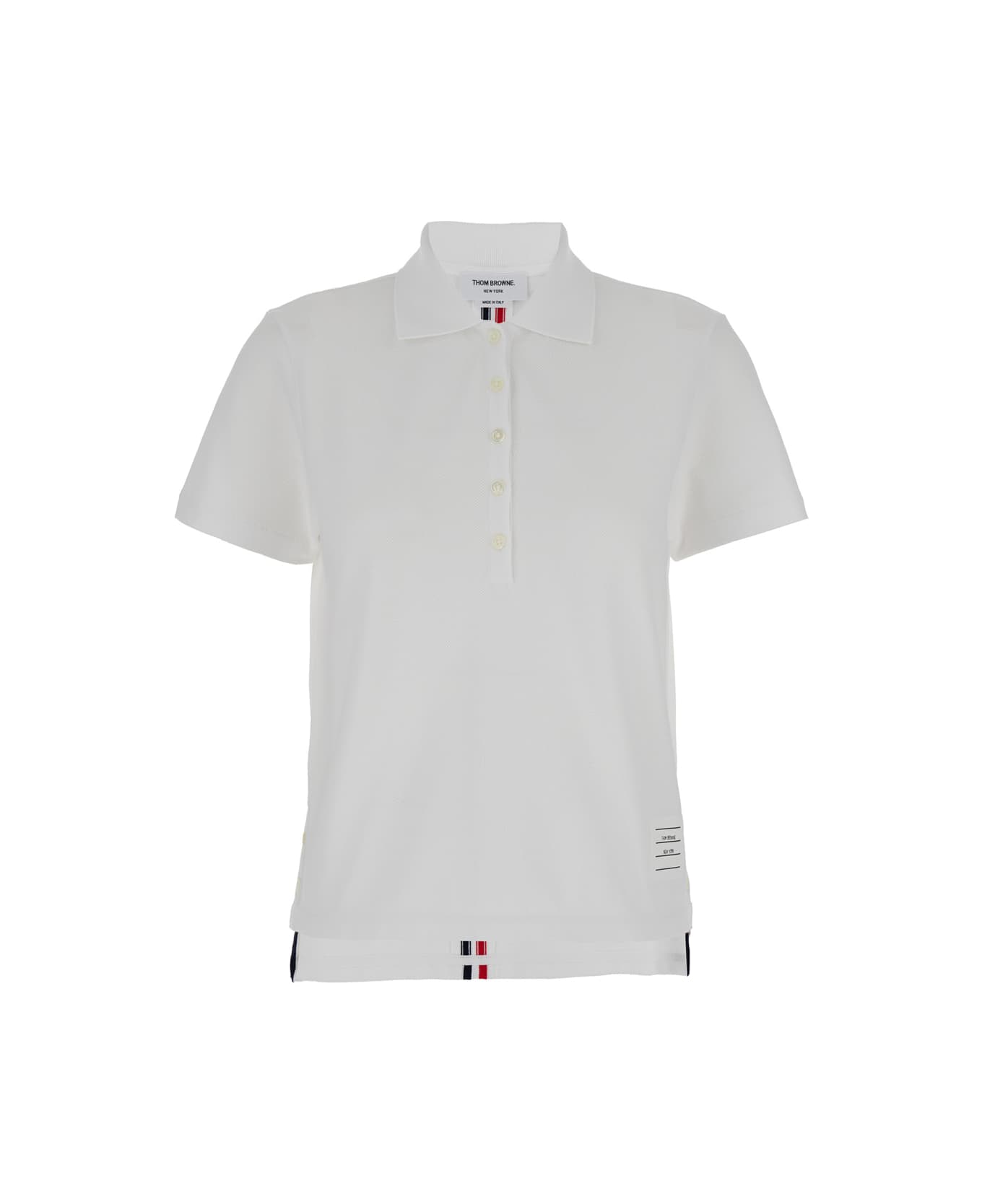 Thom Browne Relaxed Fit Short Sleeve Polo W/ Center Back Rwb Stripe In Classic Pique - White