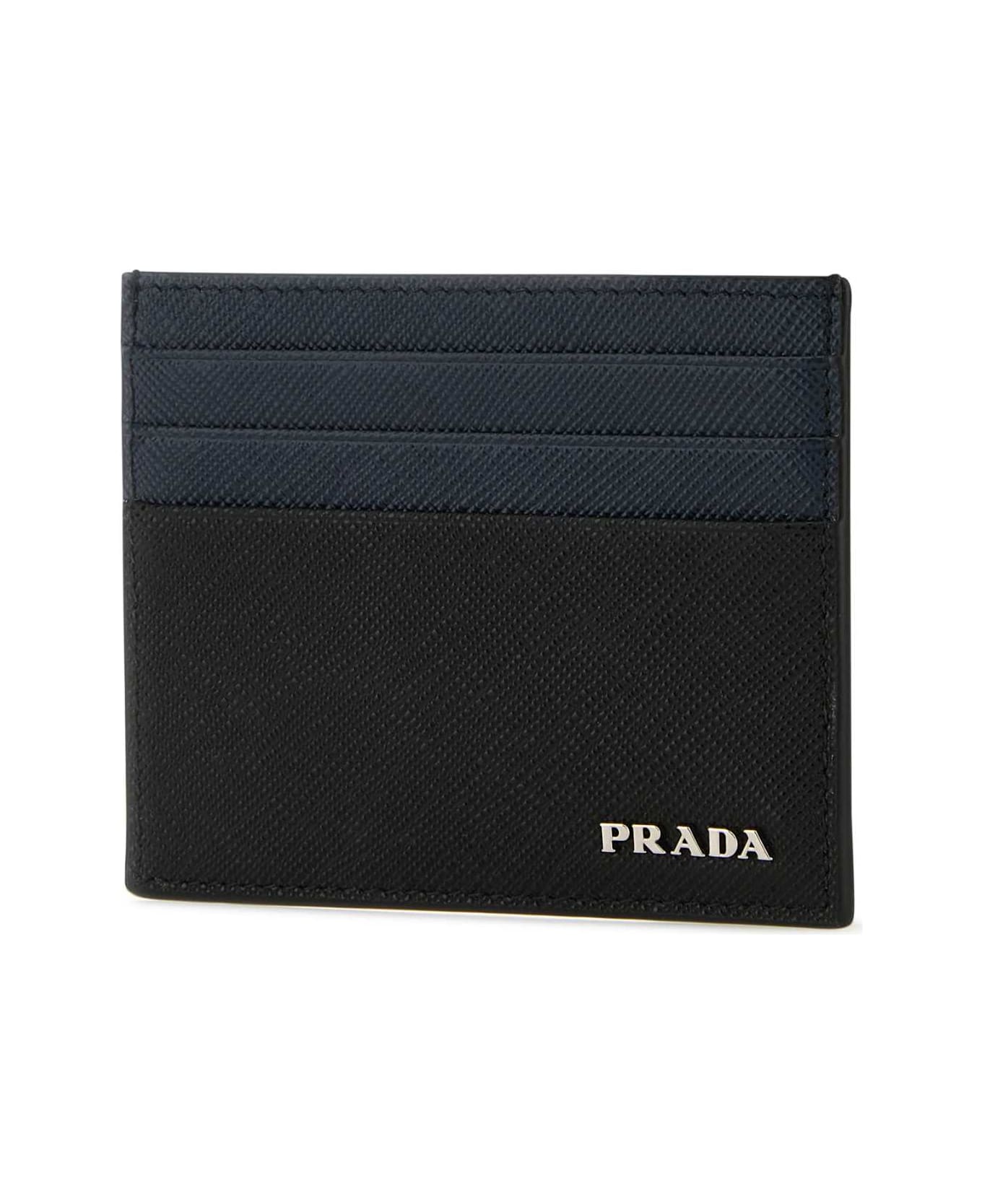 Prada Two-tone Leather Card Holder - NEROBALTICO