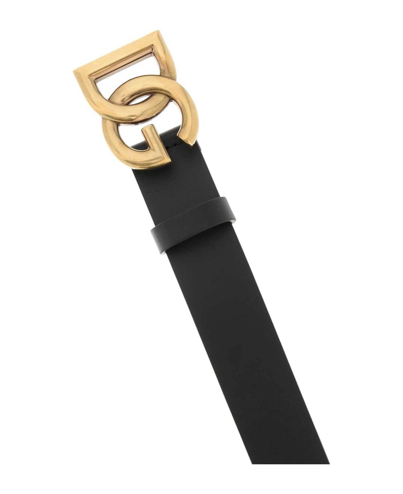 Dolce & Gabbana Lux Leather Belt With Crossed Dg Logo - Black