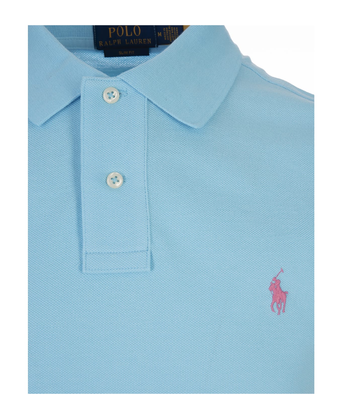 Ralph Lauren Turquoise And Pink Slim-fit Piquet Polo Shirt - Blue