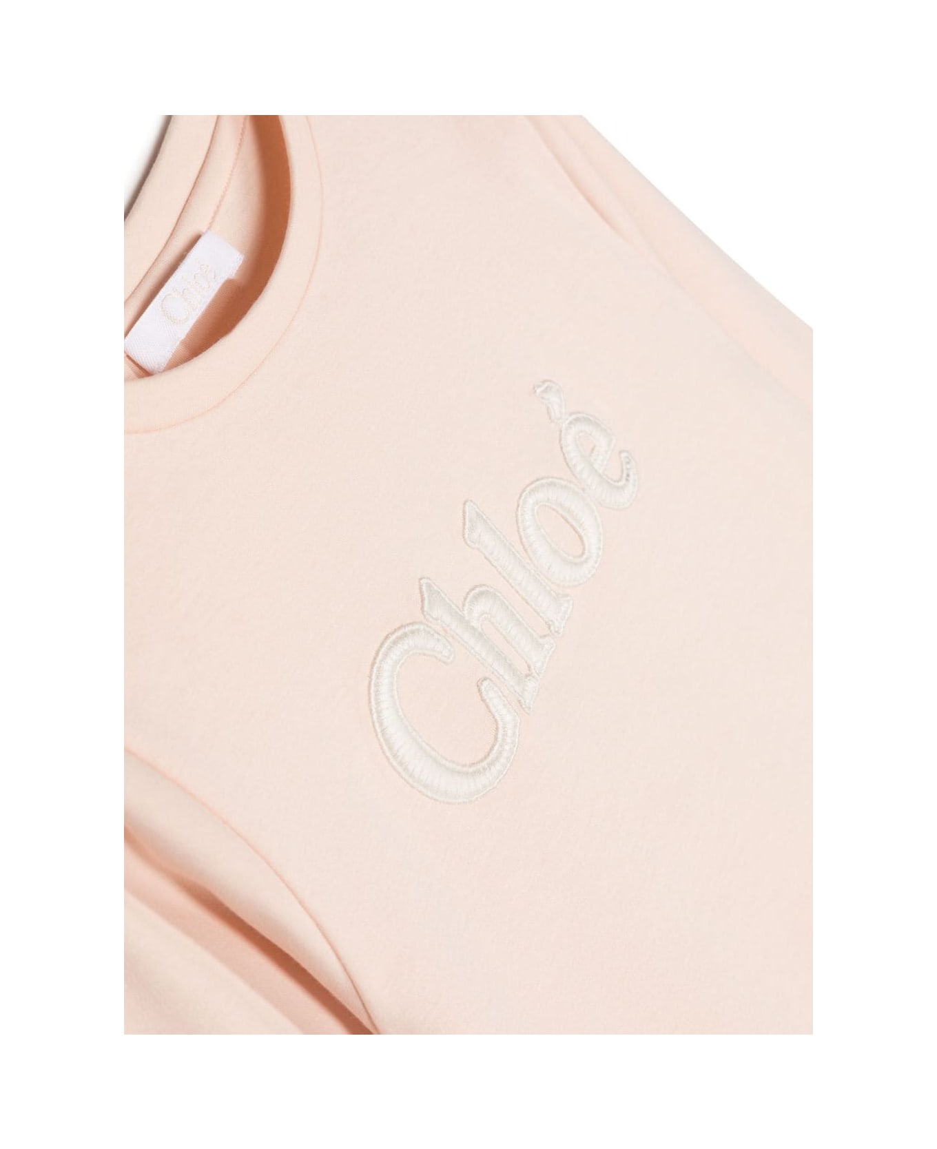 Chloé Chloe T-shirt Bianca Cipria In Jersey Di Cotone Bambina - Bianco