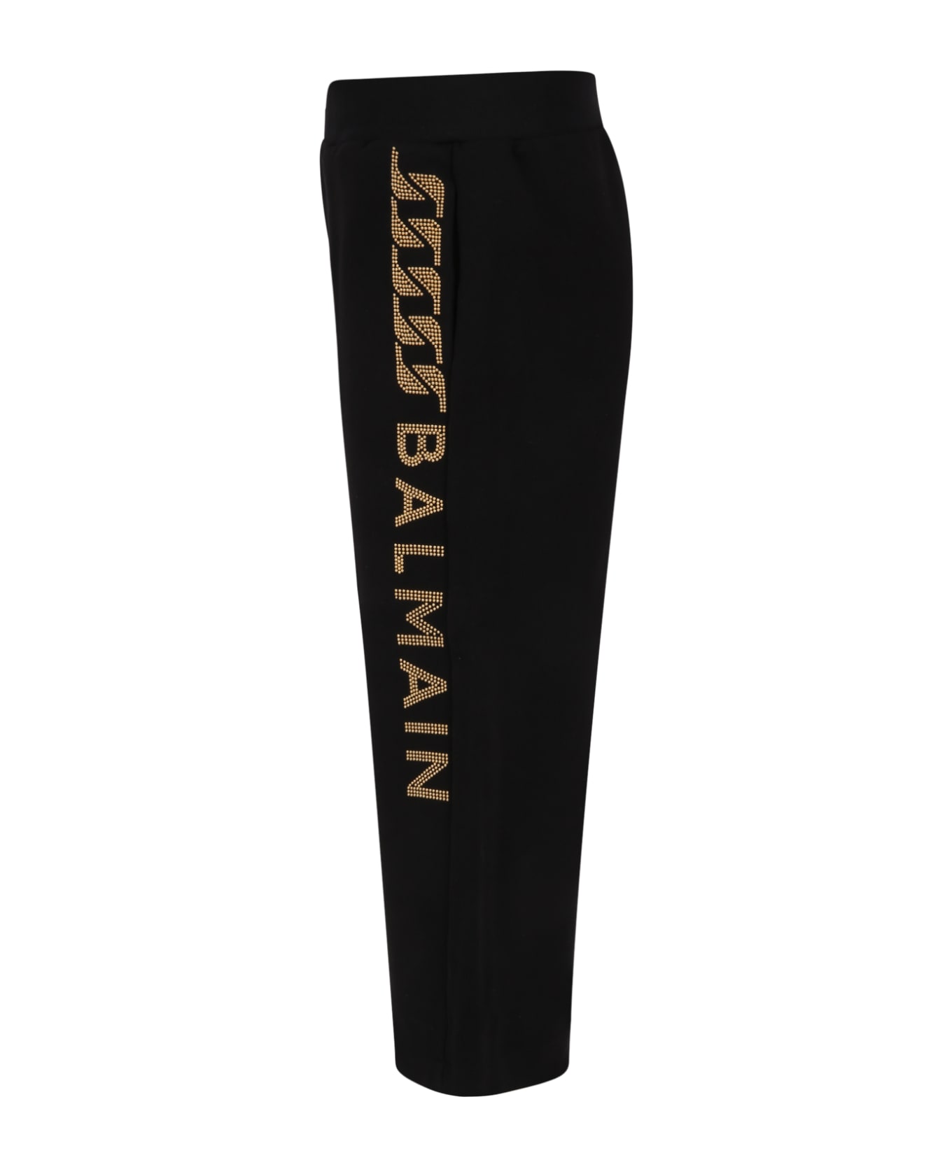 Balmain Black Pants For Girl With Studded Logo - Or