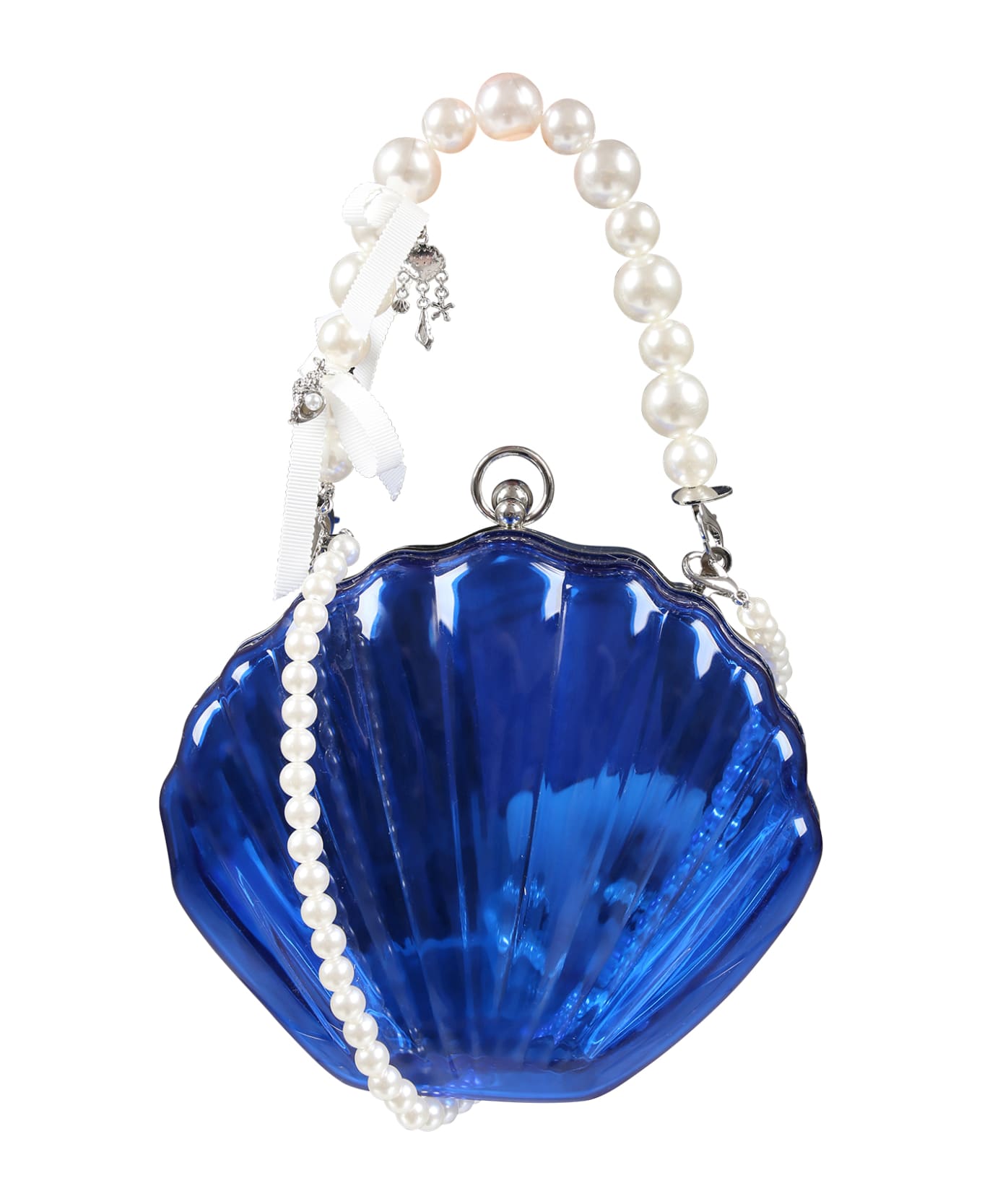 Monnalisa Blue Bag For Girl With Pearl And Shells - Blue アクセサリー＆ギフト