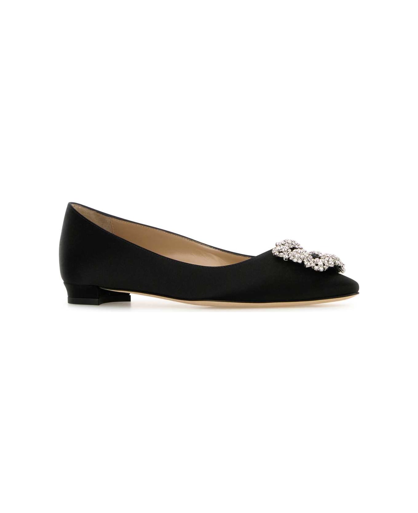 Manolo Blahnik Black Satin Hangisi Ballerinas - BLCK
