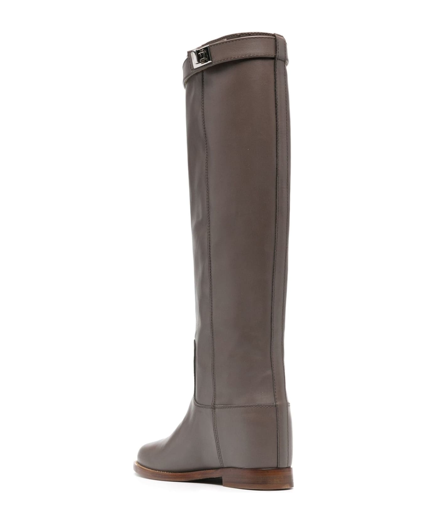 Via Roma 15 Taupe Grey Calf Leather Boots - Grey