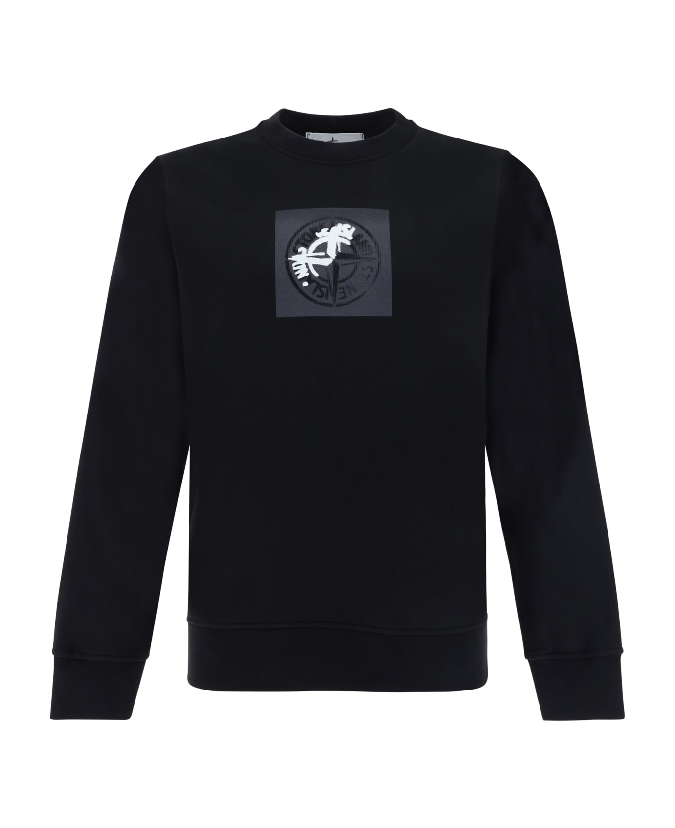 Stone Island Crewneck Sweatshirt With Logo Print - Black フリース