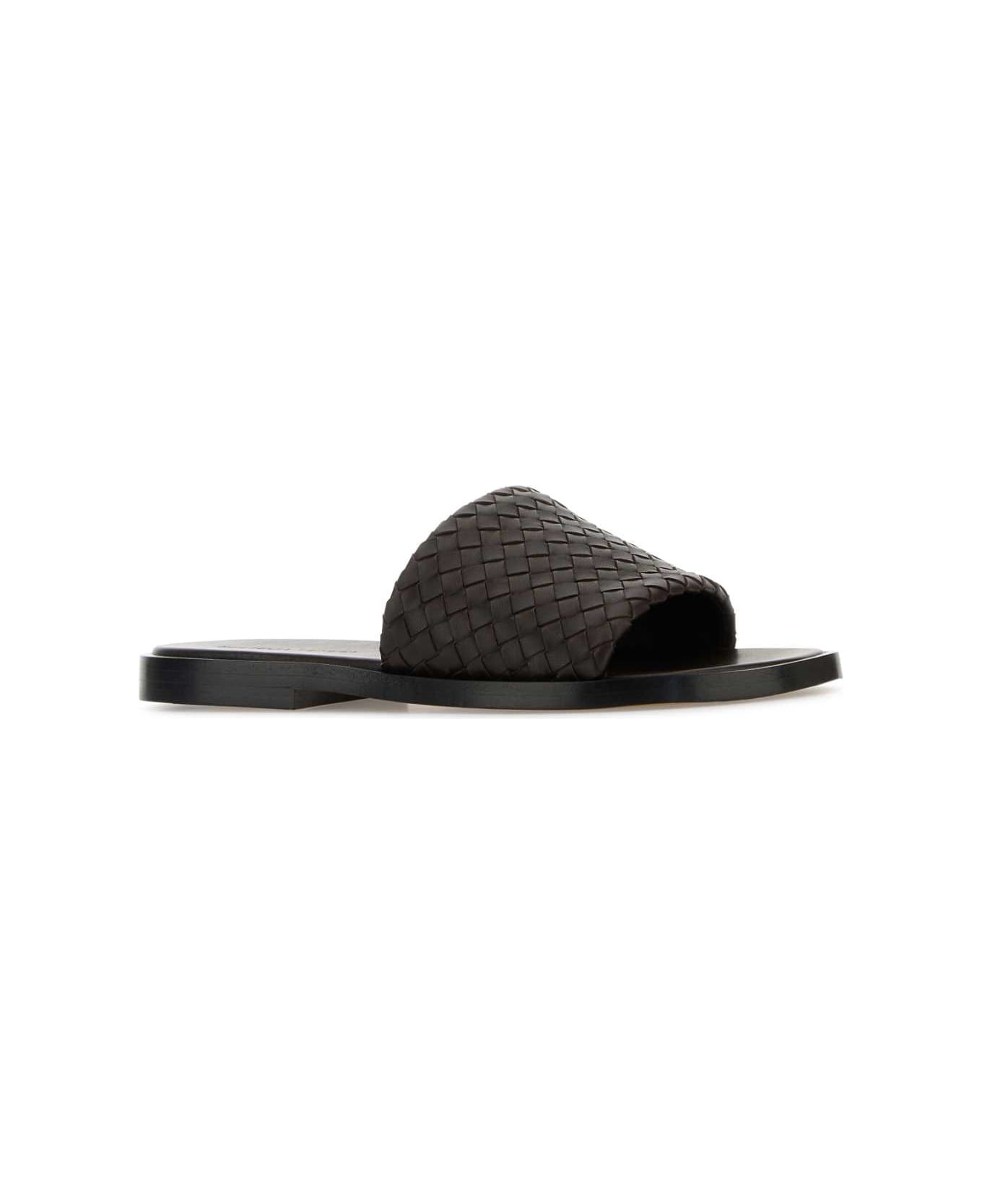 Bottega Veneta Chocolate Nappa Leather Slippers - FONDANT