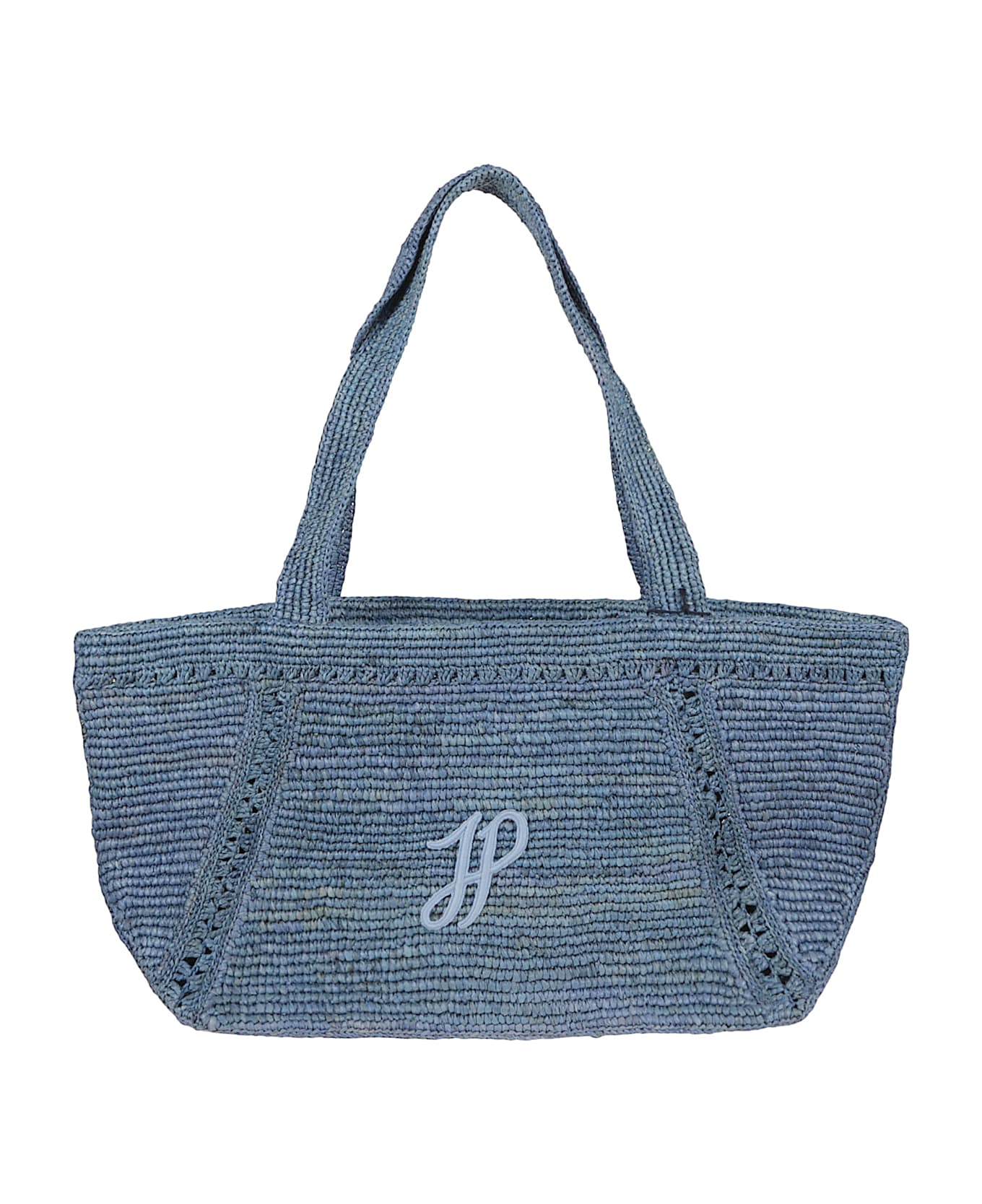 Patou Large Raffia Bag With Logo - Skylight Blue