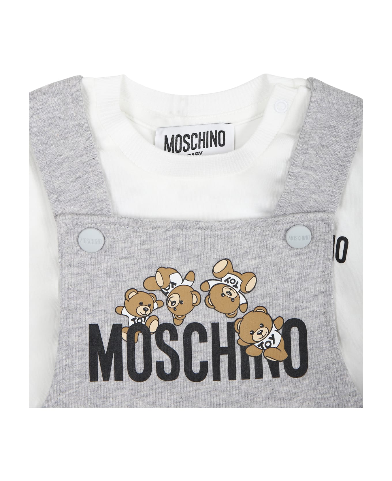 Moschino Gray Dungarees For Baby Boy With Teddy Bear - Grey コート＆ジャケット
