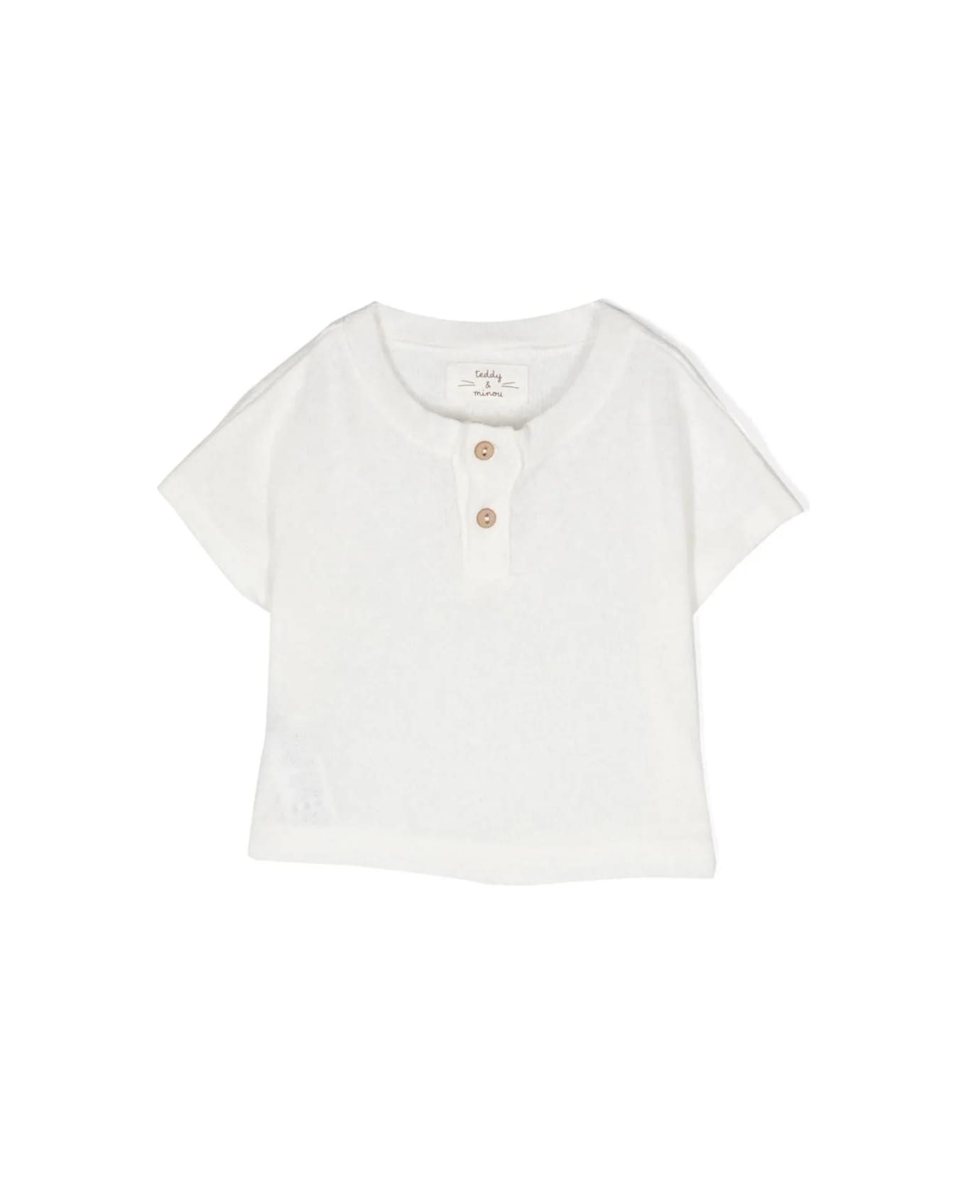 Teddy & Minou White T-shirt With Buttons - White