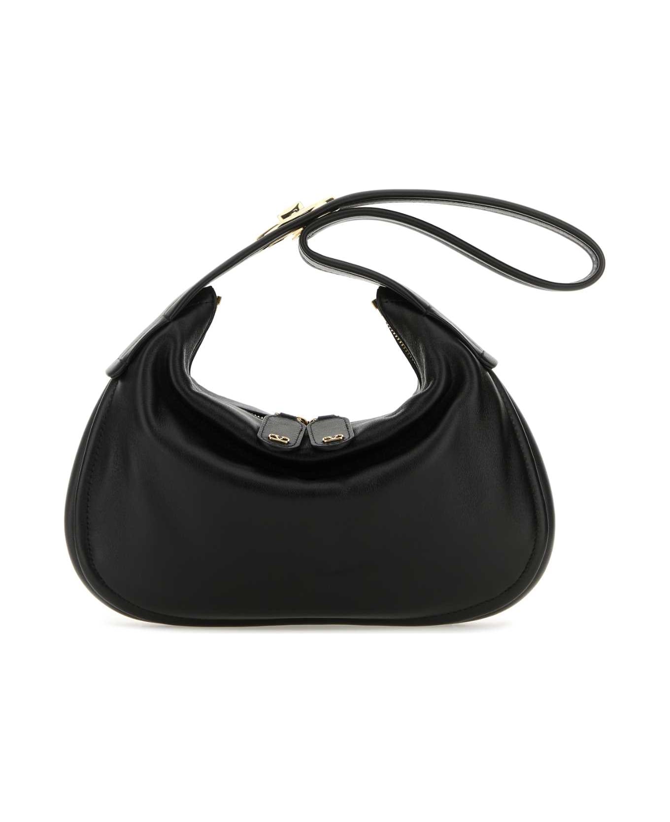 Valentino Garavani Black Nappa Leather Small Go-hobo Shoulder Bag - NERO