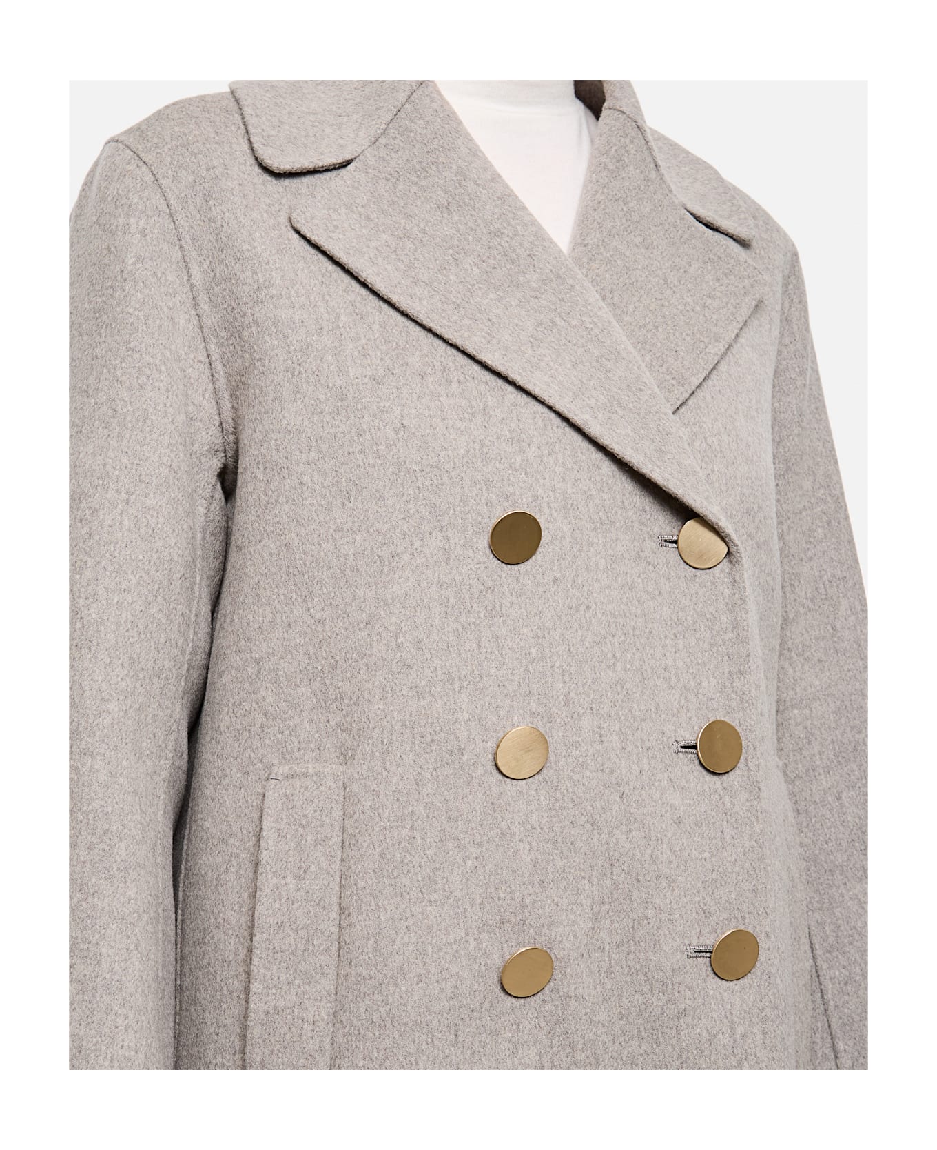 
S Max Mara Margot Peacot With Gold Botton - Grey