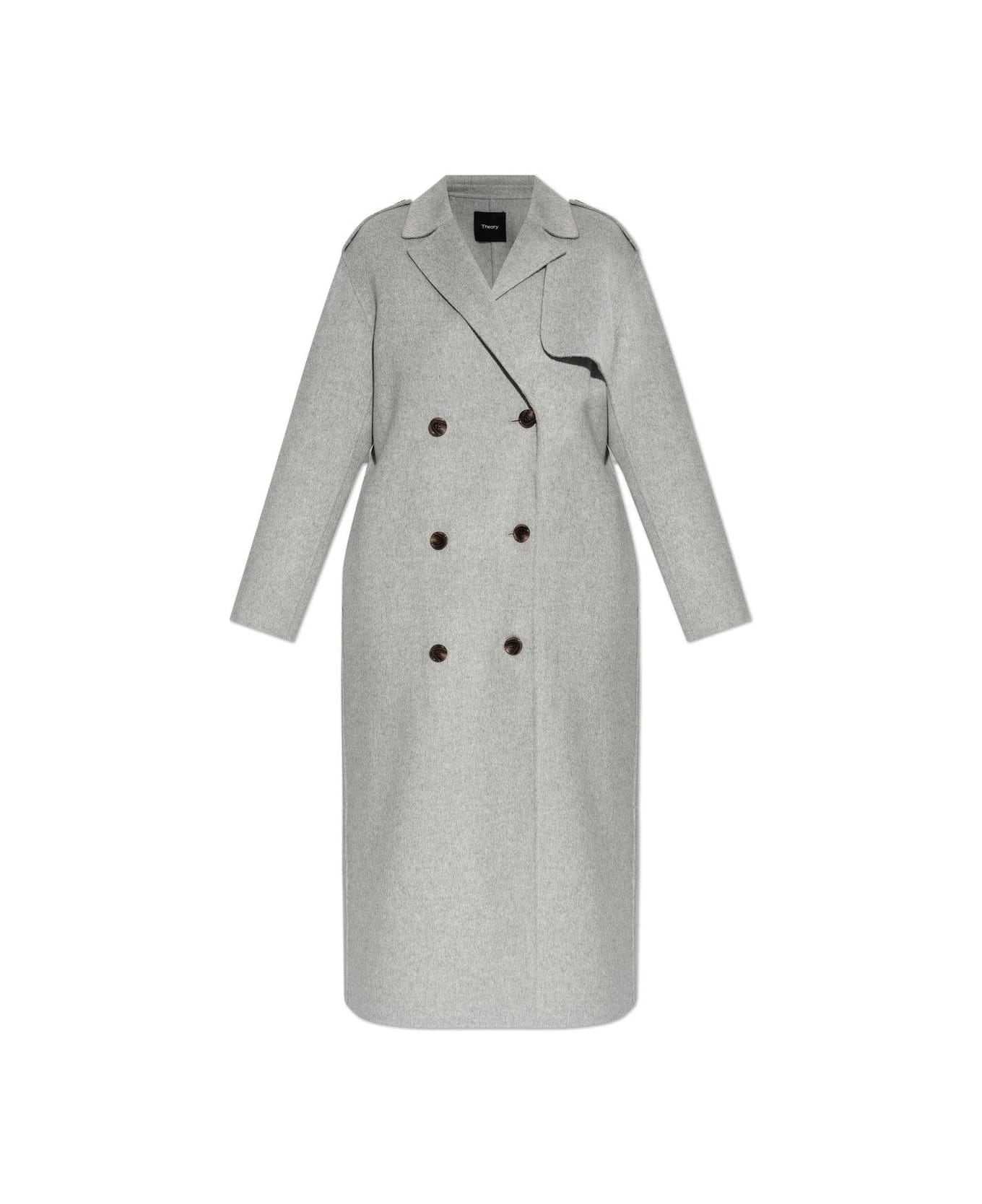 Theory Double-breasted Long-sleeved Coat - GREY