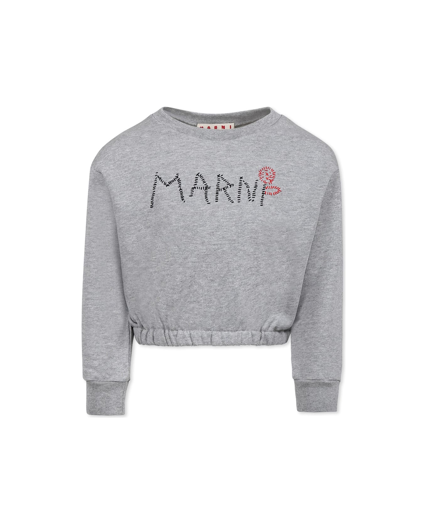 Marni Grey Crop Sweatshirt For Girl With Logo - Grey