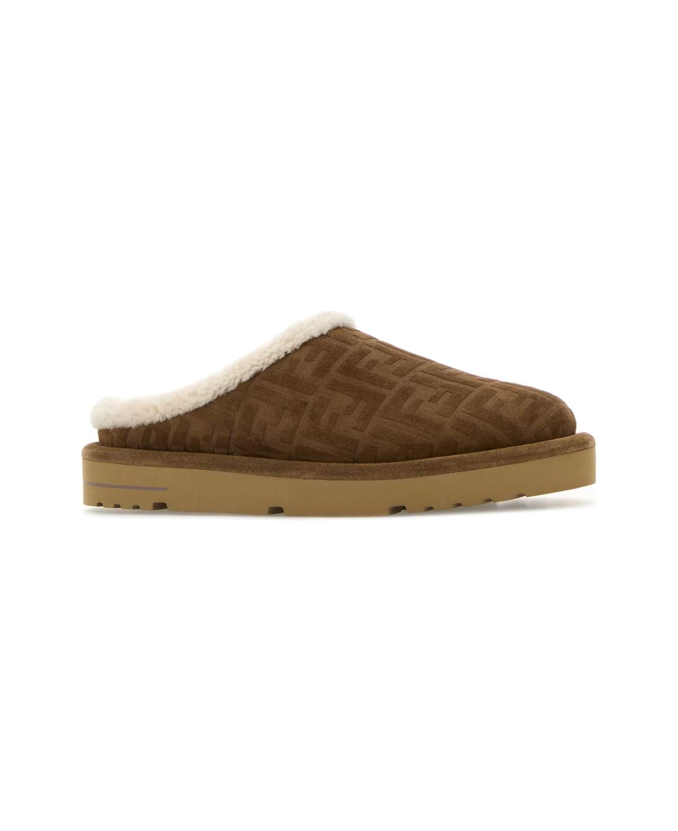 Fendi Brown Suede Slippers - BROWN