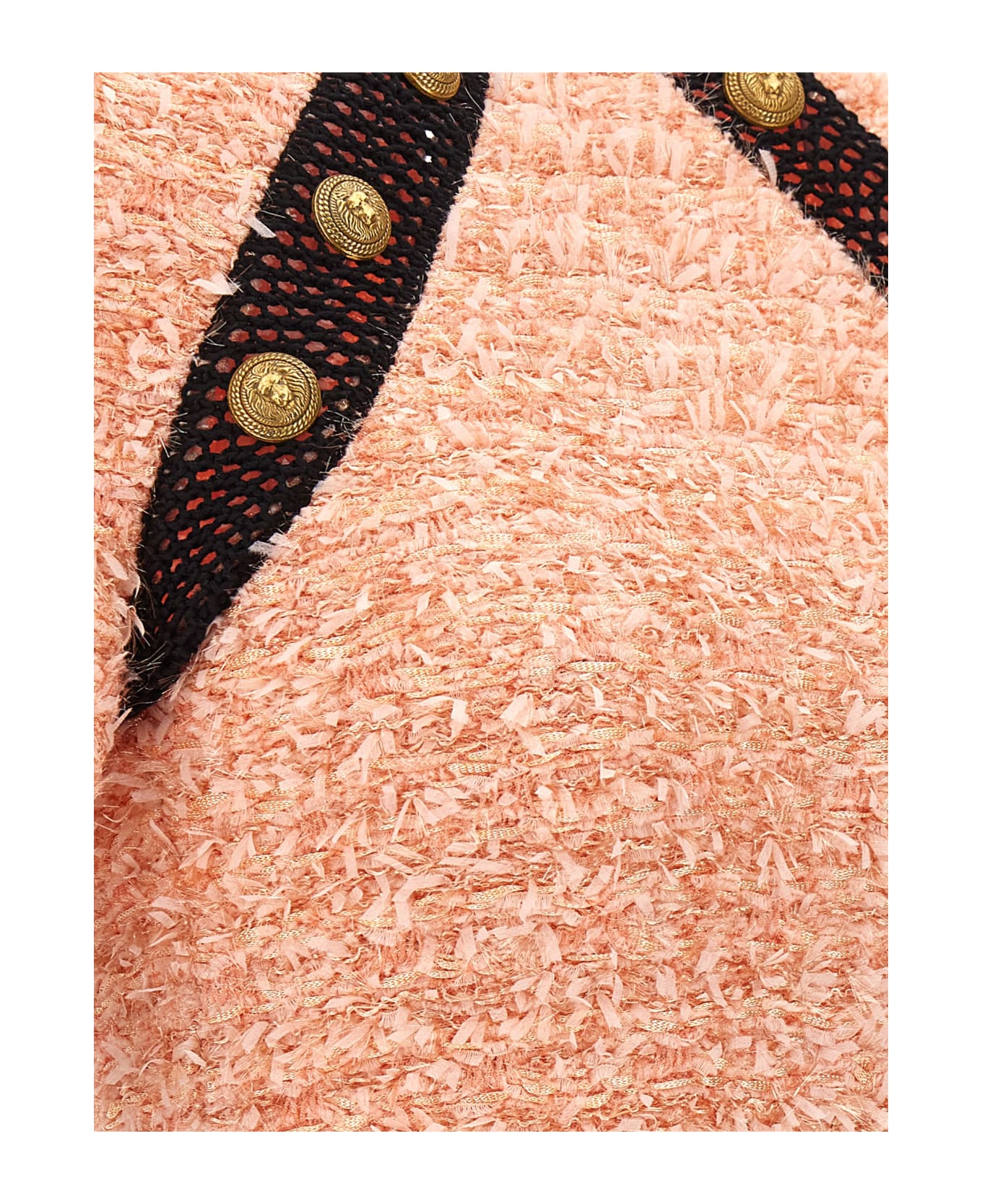 Balmain Logo Button Tweed Top - Pink