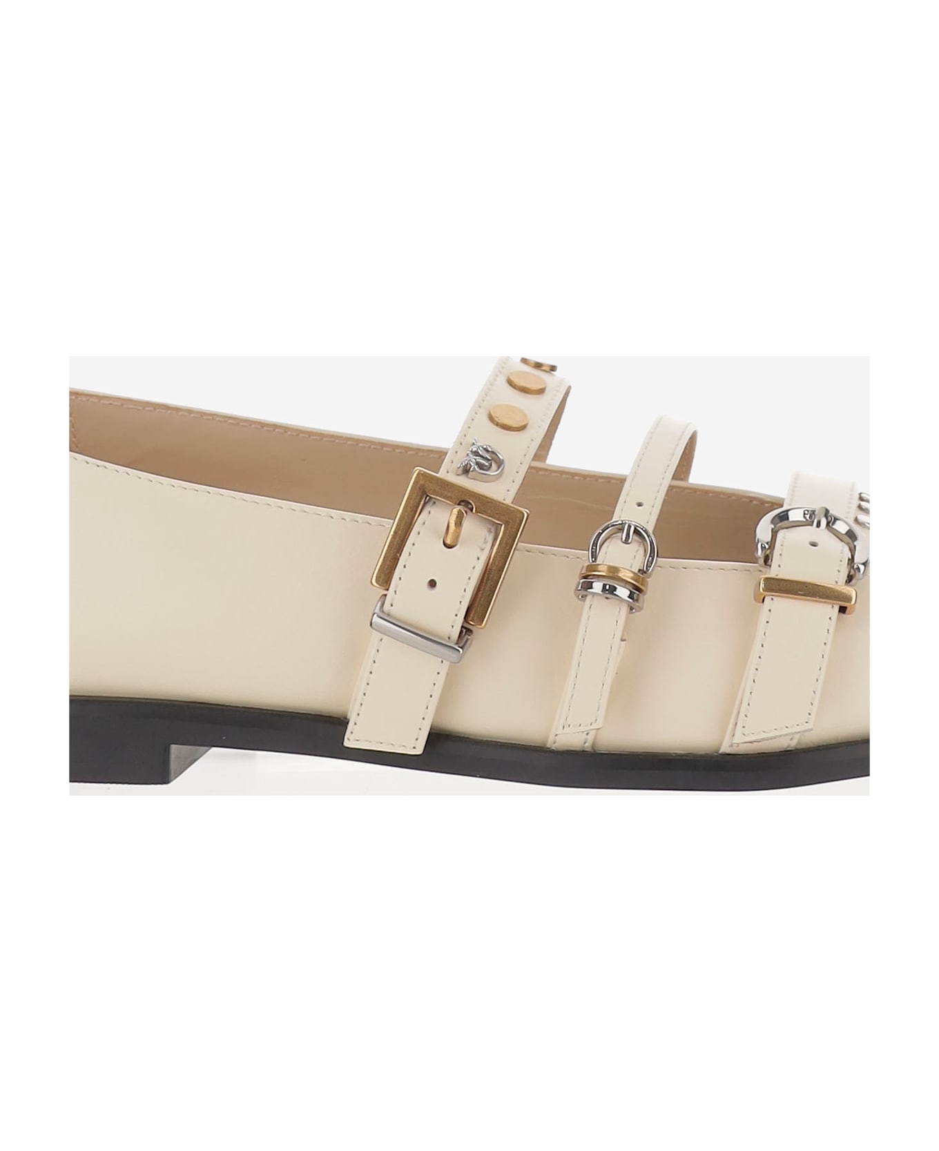 Pinko Pointy Toe Shoe With Leather Buckles - Ivory
