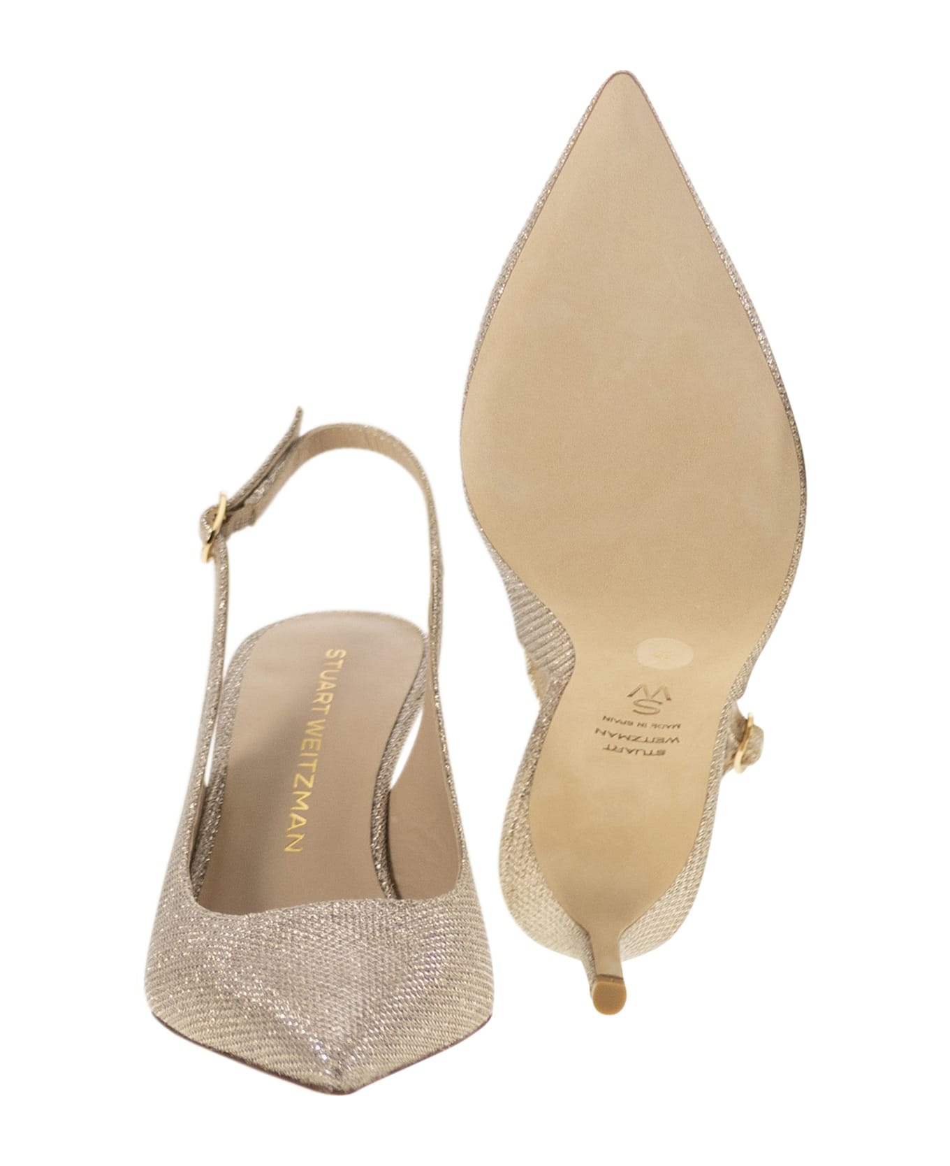 Stuart Weitzman Stuart Power - Metallised Fabric Slingback - Gold