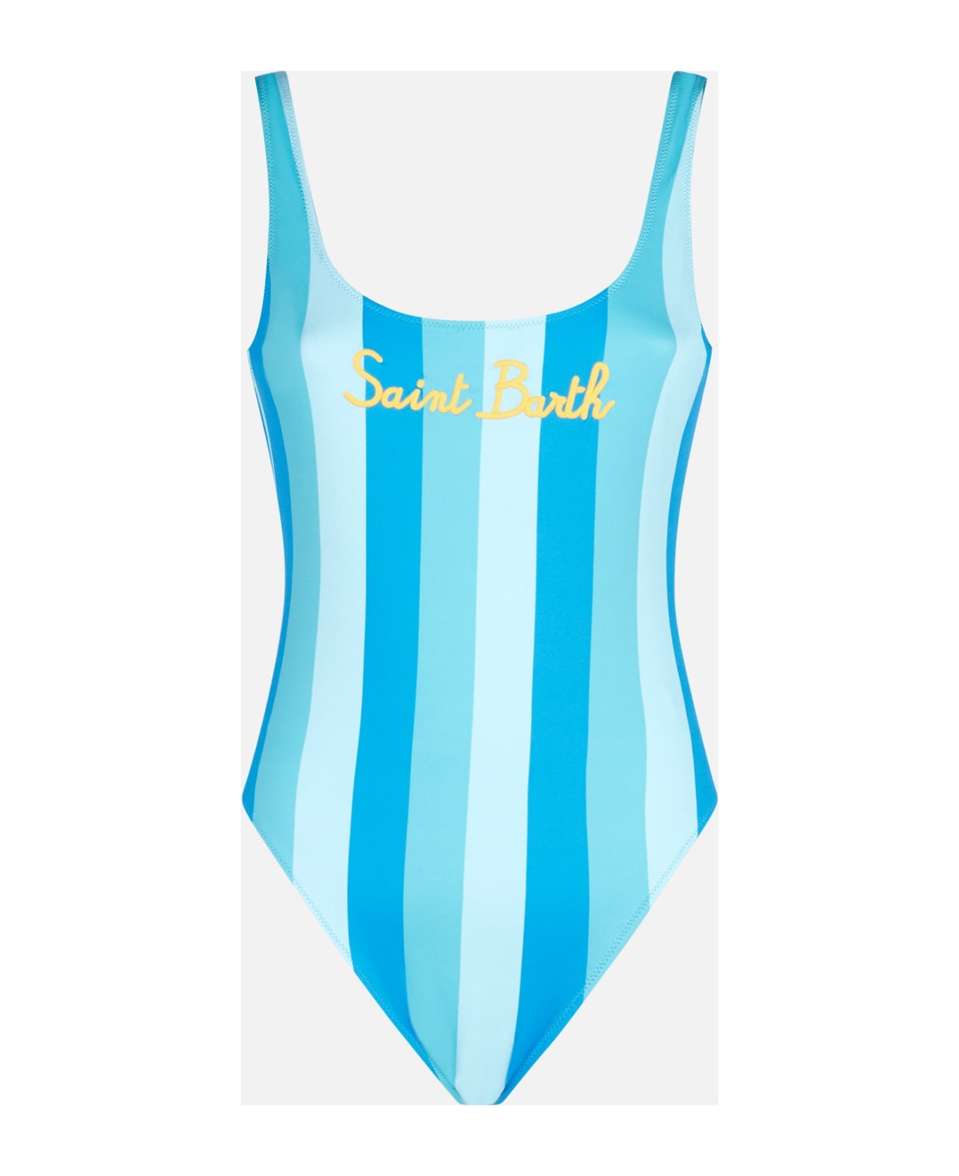 MC2 Saint Barth Woman Light Blue And Bluette Striped Print One Piece Swimsuit - BLUE