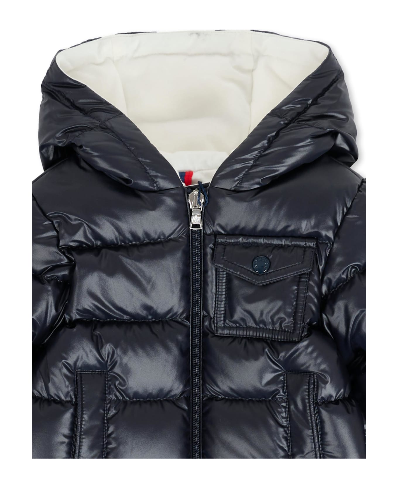 Moncler Blue Mesles Down Jacket For Babykids With Logo - Blue