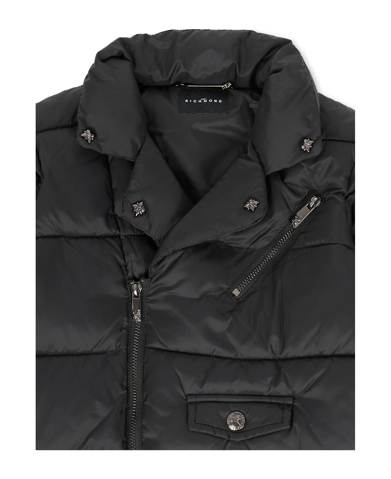 Richmond Black Down Jacket For Baby Girl With Logo - Black