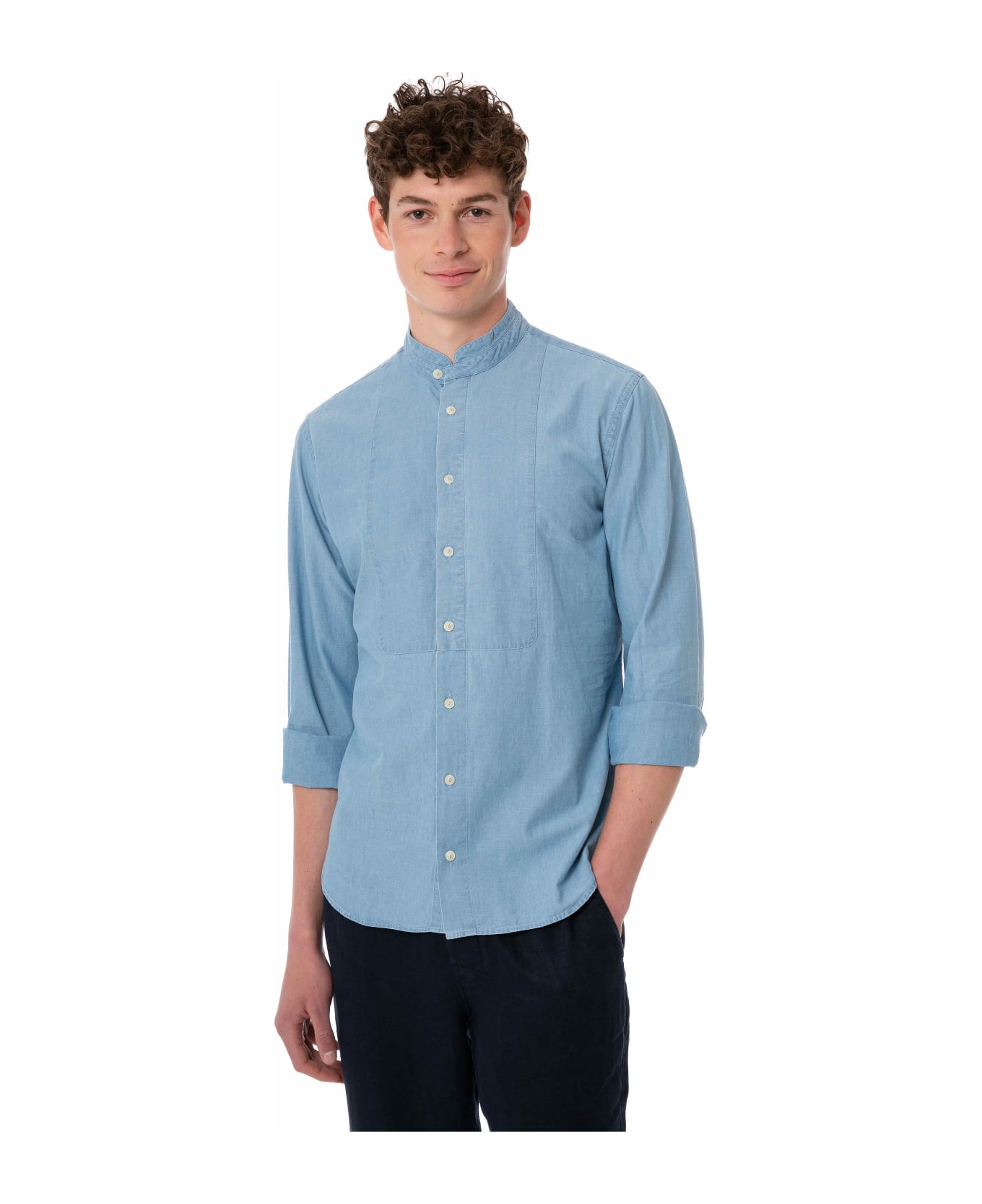 MC2 Saint Barth Man Light Blue Denim Linen Shirt - BLUE