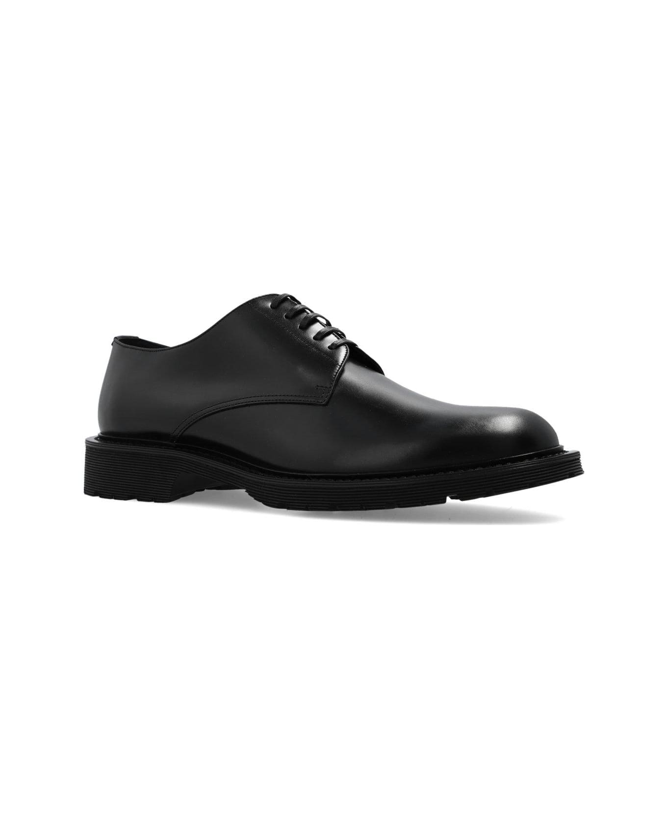 Saint Laurent Almond-toe Lace-up Flat Shoes - Black