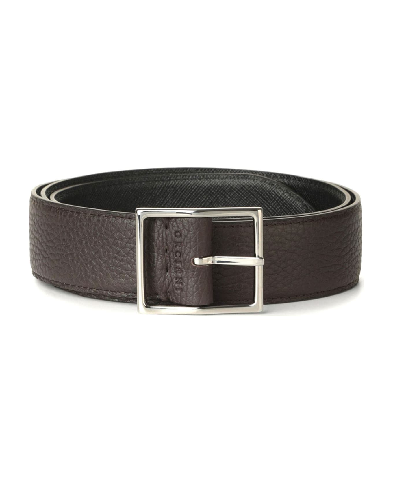 Orciani Brown Hammered Leather Belt - Bicolored